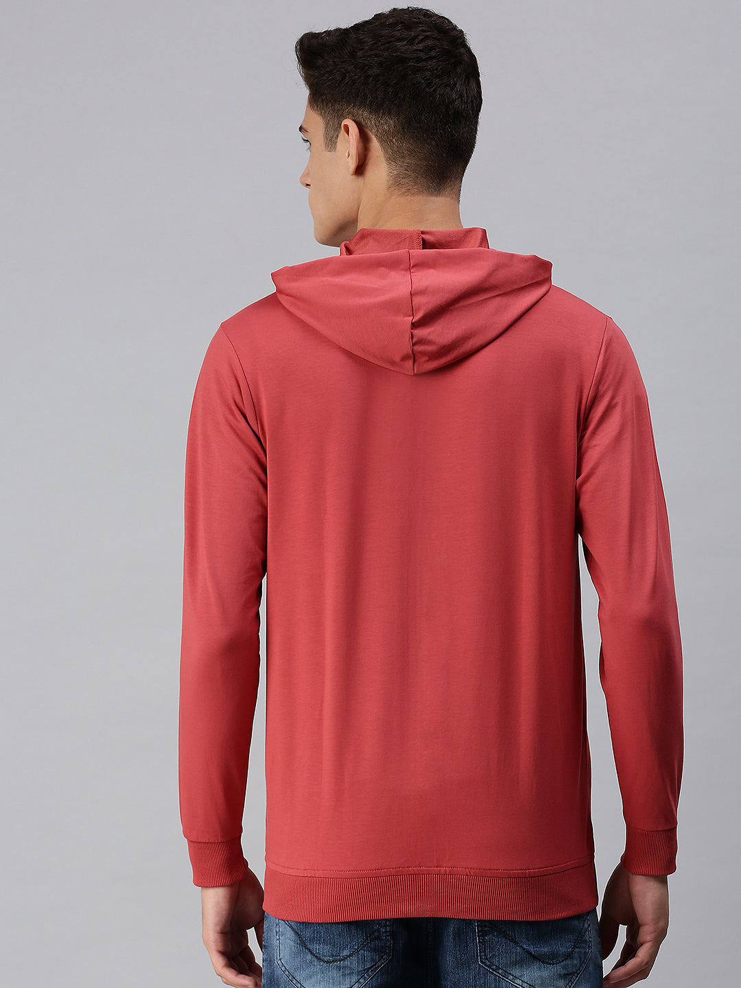 Men Hooded Solid Red Sweatshirt