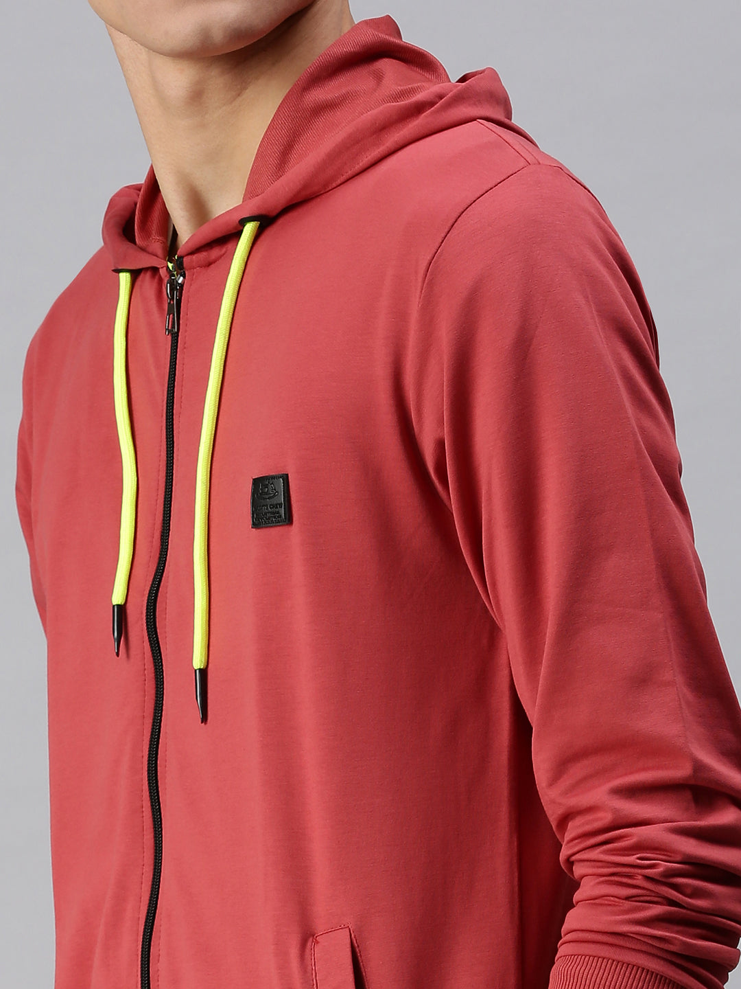 Men Hooded Solid Red Sweatshirt