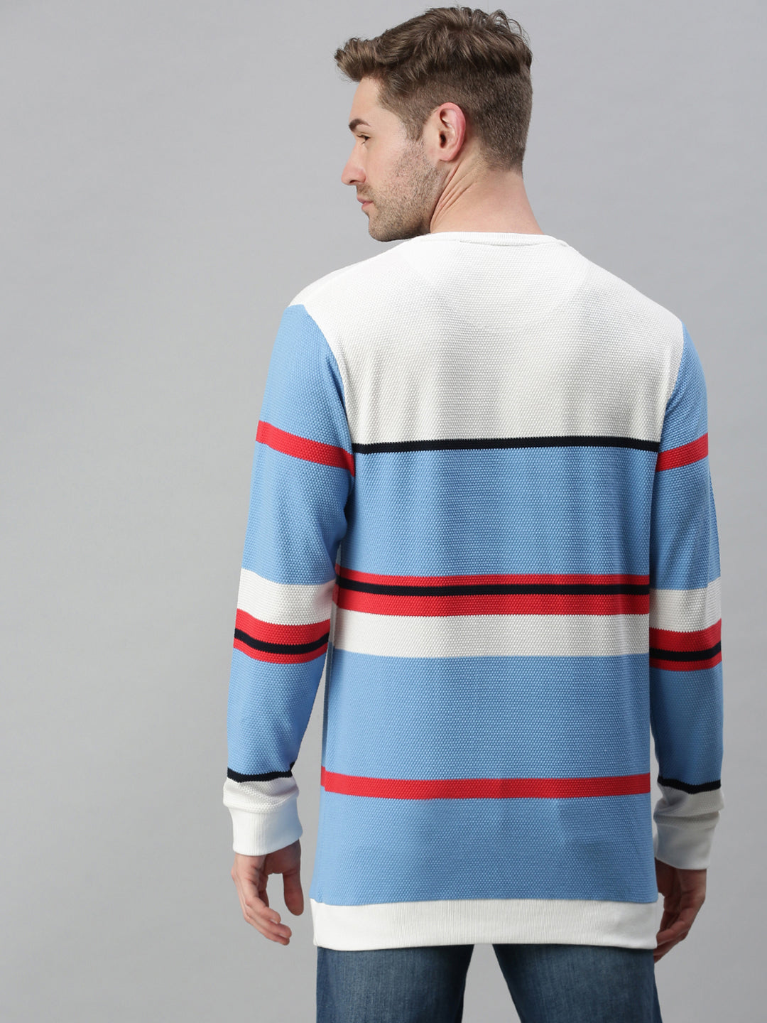 Men Striped Blue Sweatshirt