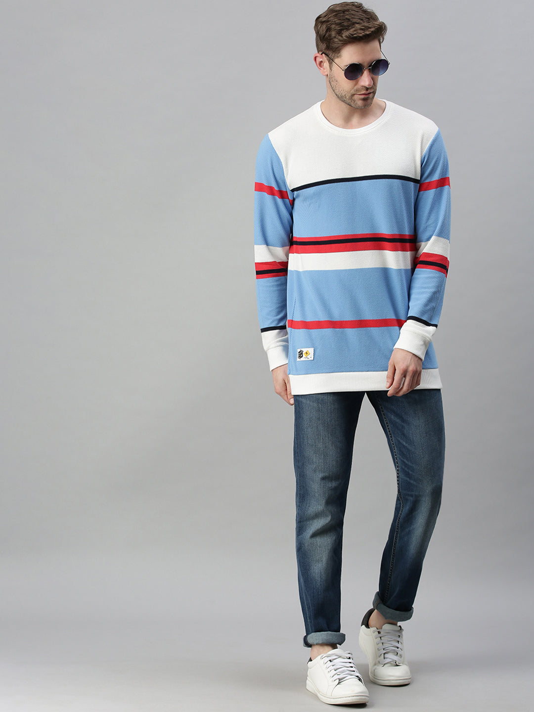 Men Striped Blue Sweatshirt