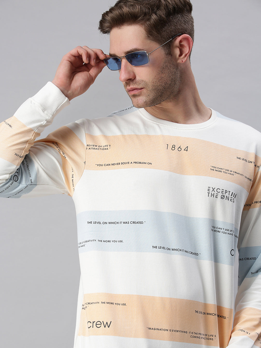 Men Striped White Sweatshirt