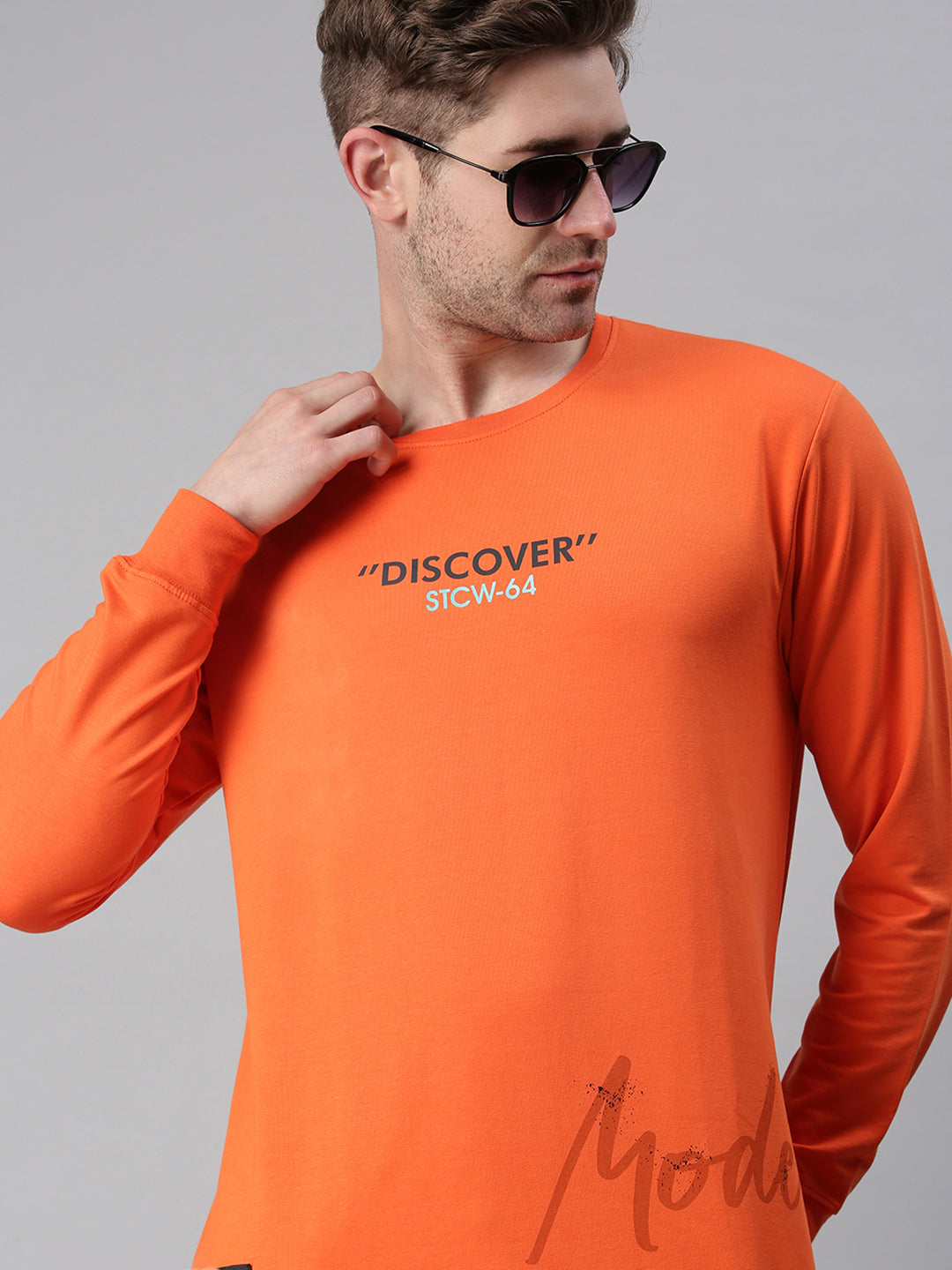 Men Printed Orange Sweatshirt