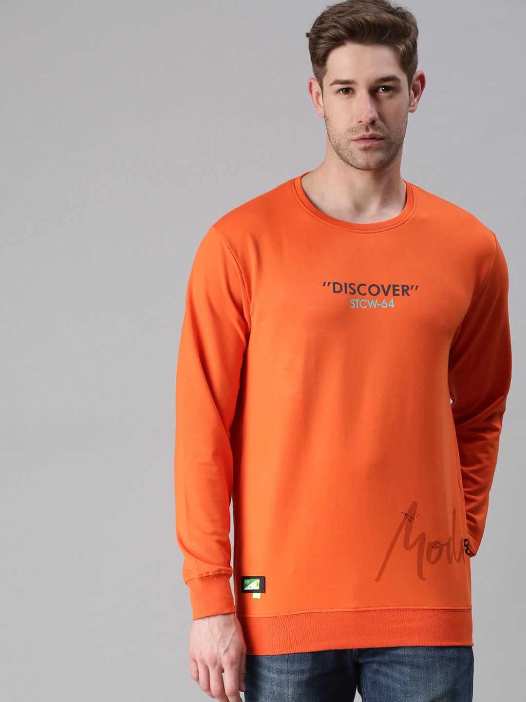 Men Printed Orange Sweatshirt