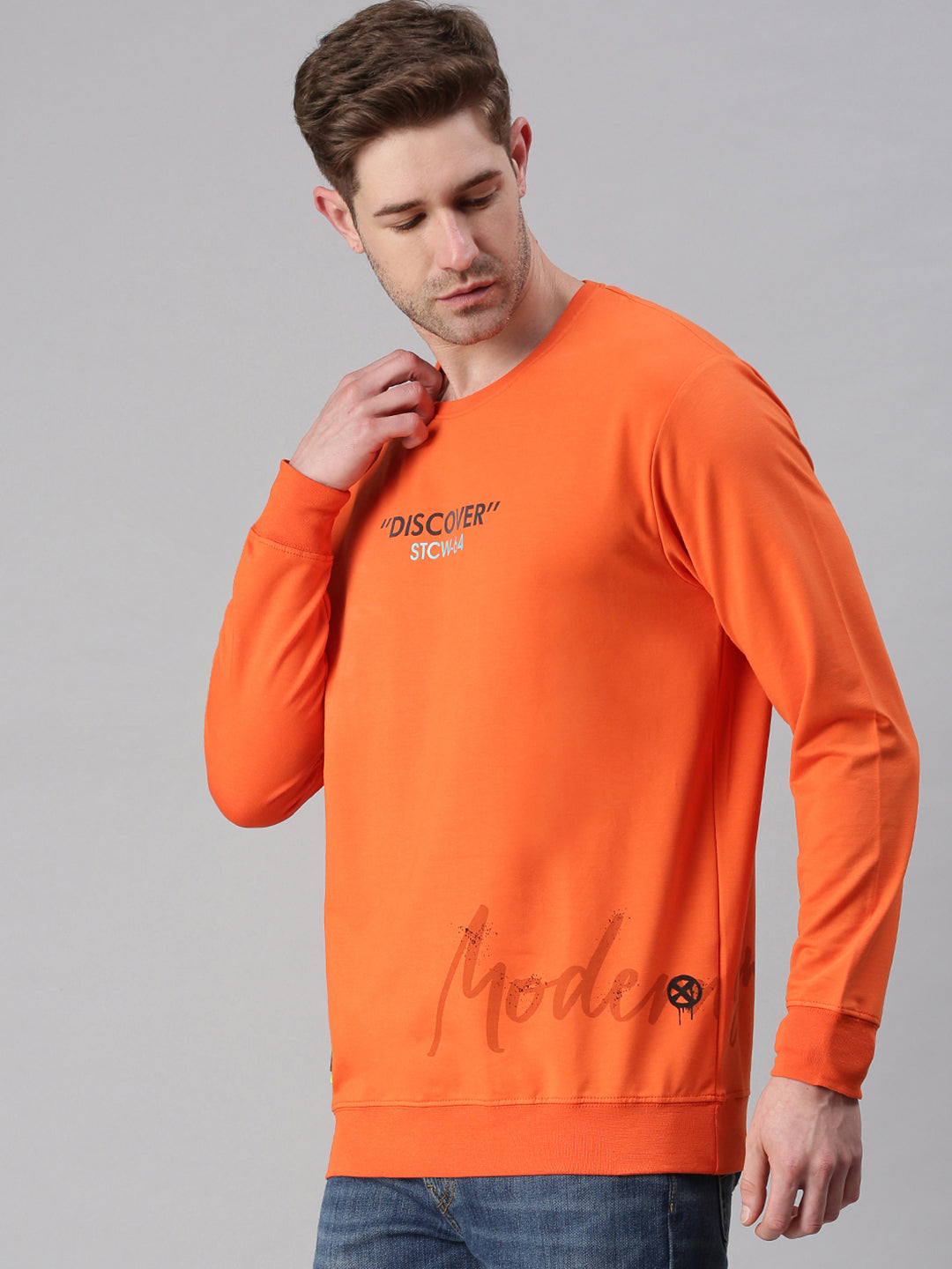 Men Printed Orange Sweatshirt