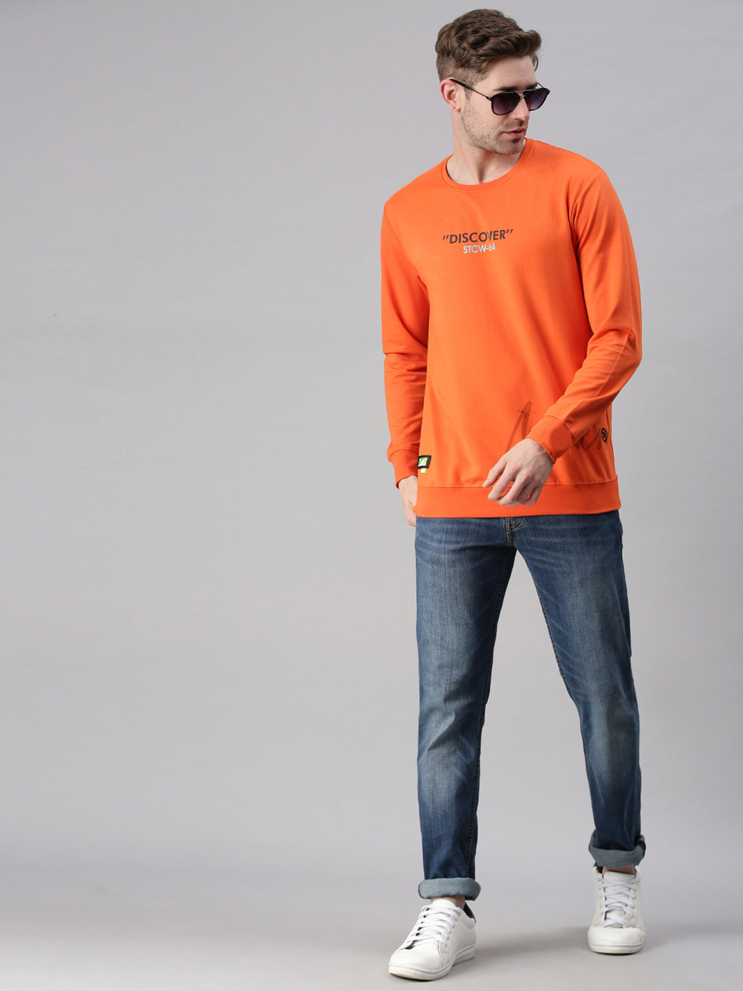 Men Printed Orange Sweatshirt