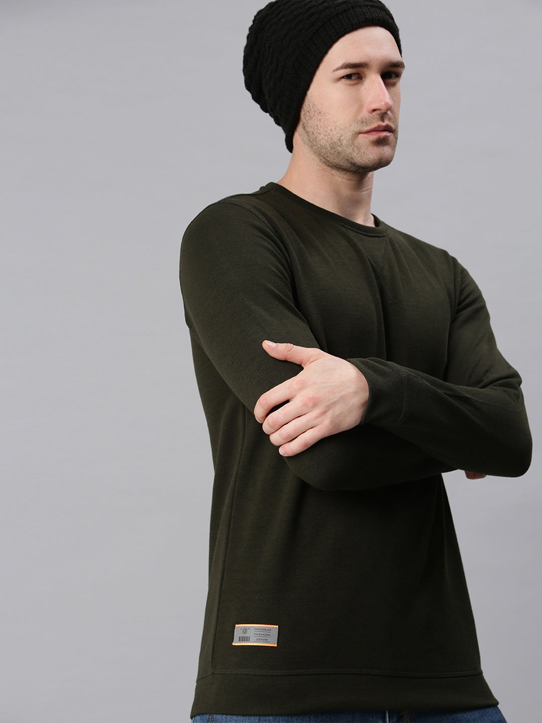 Men Printed Olive Sweatshirt