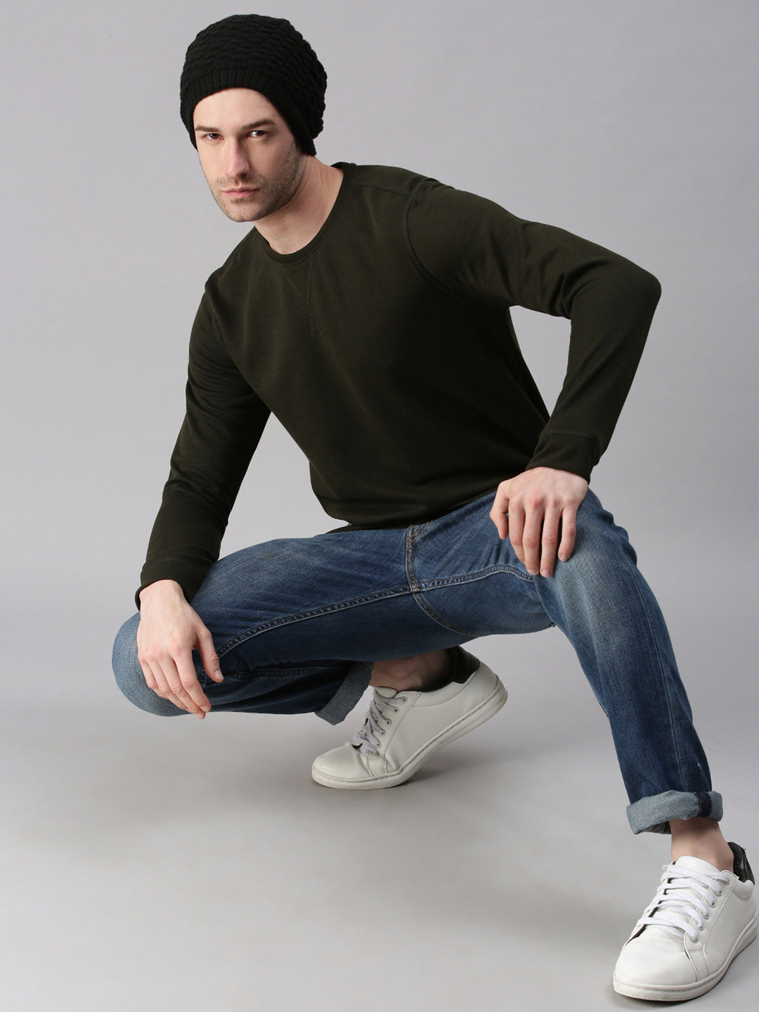 Men Printed Olive Sweatshirt