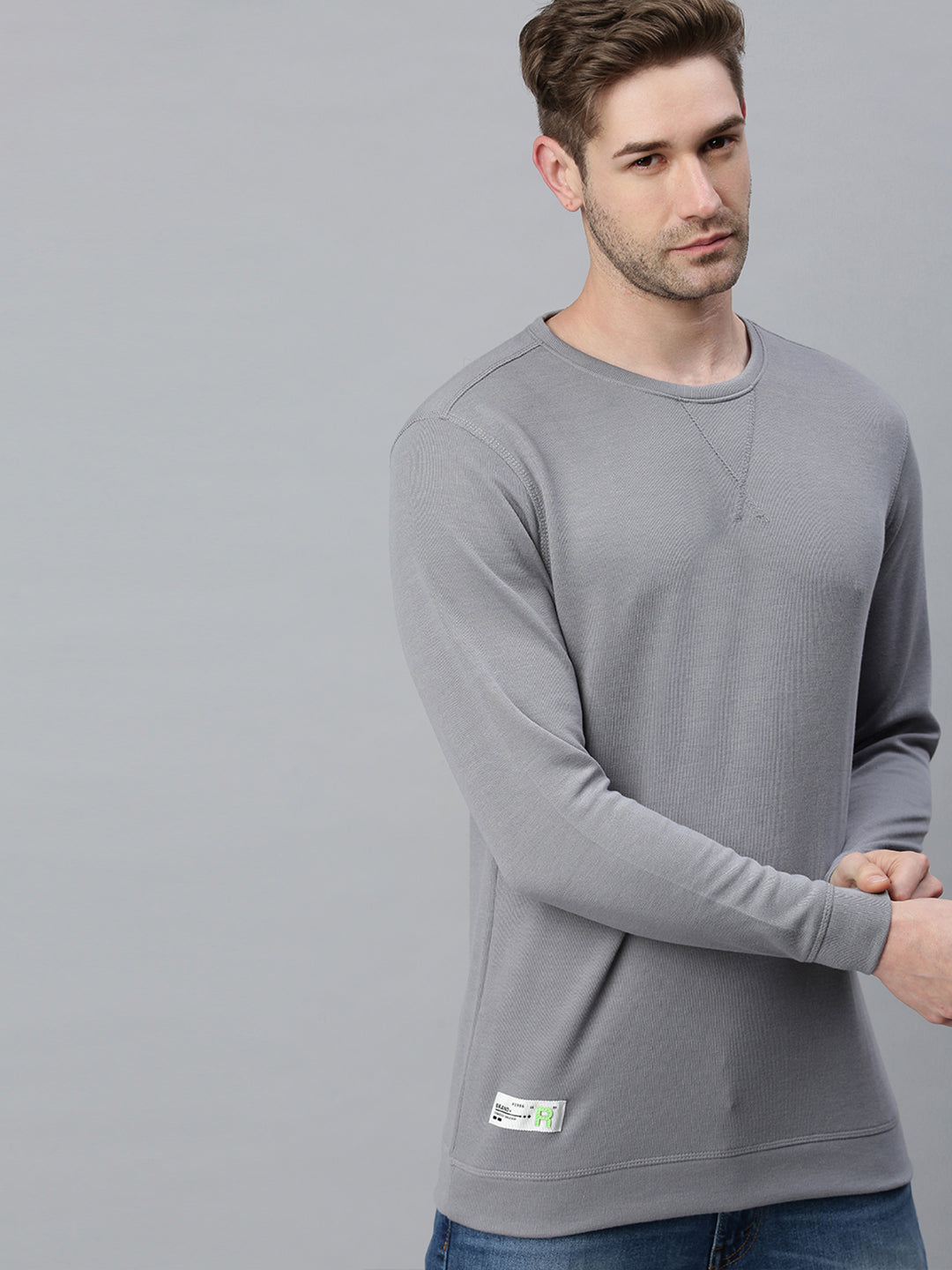 Men Solid Grey Sweatshirt