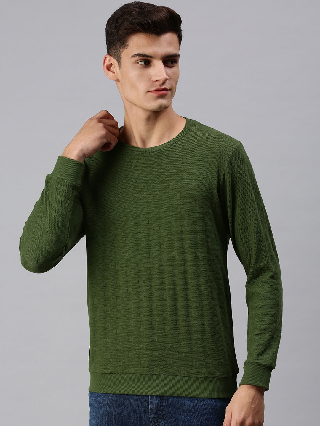 Men Solid Green Sweatshirt