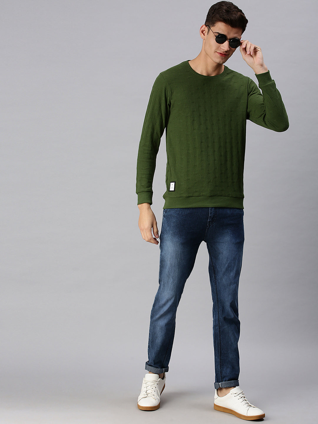 Men Solid Green Sweatshirt