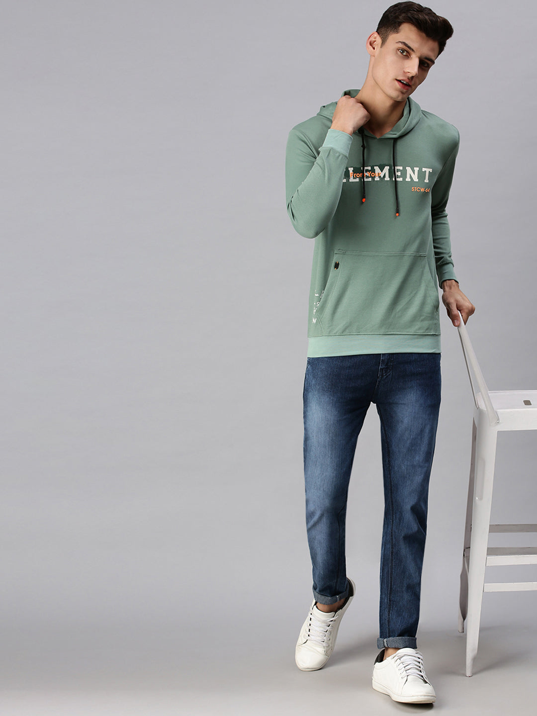 Men Hooded Green Sweatshirt