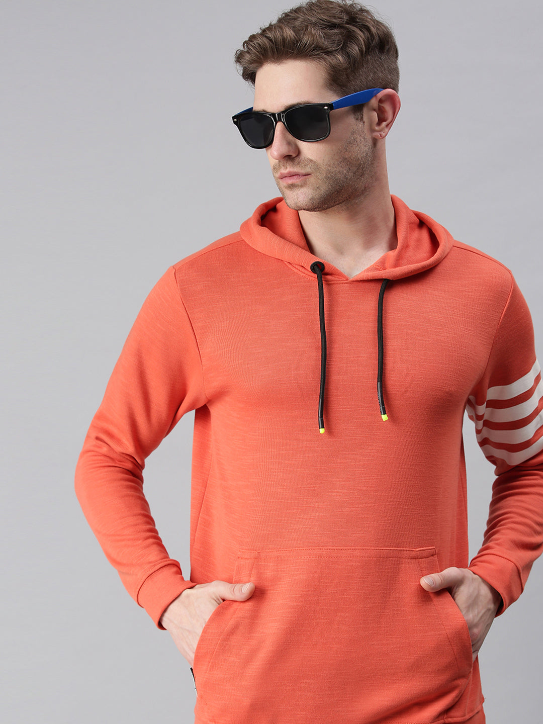 Men Striped Peach Sweatshirt