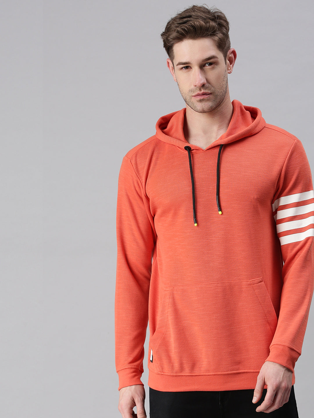 Men Striped Peach Sweatshirt