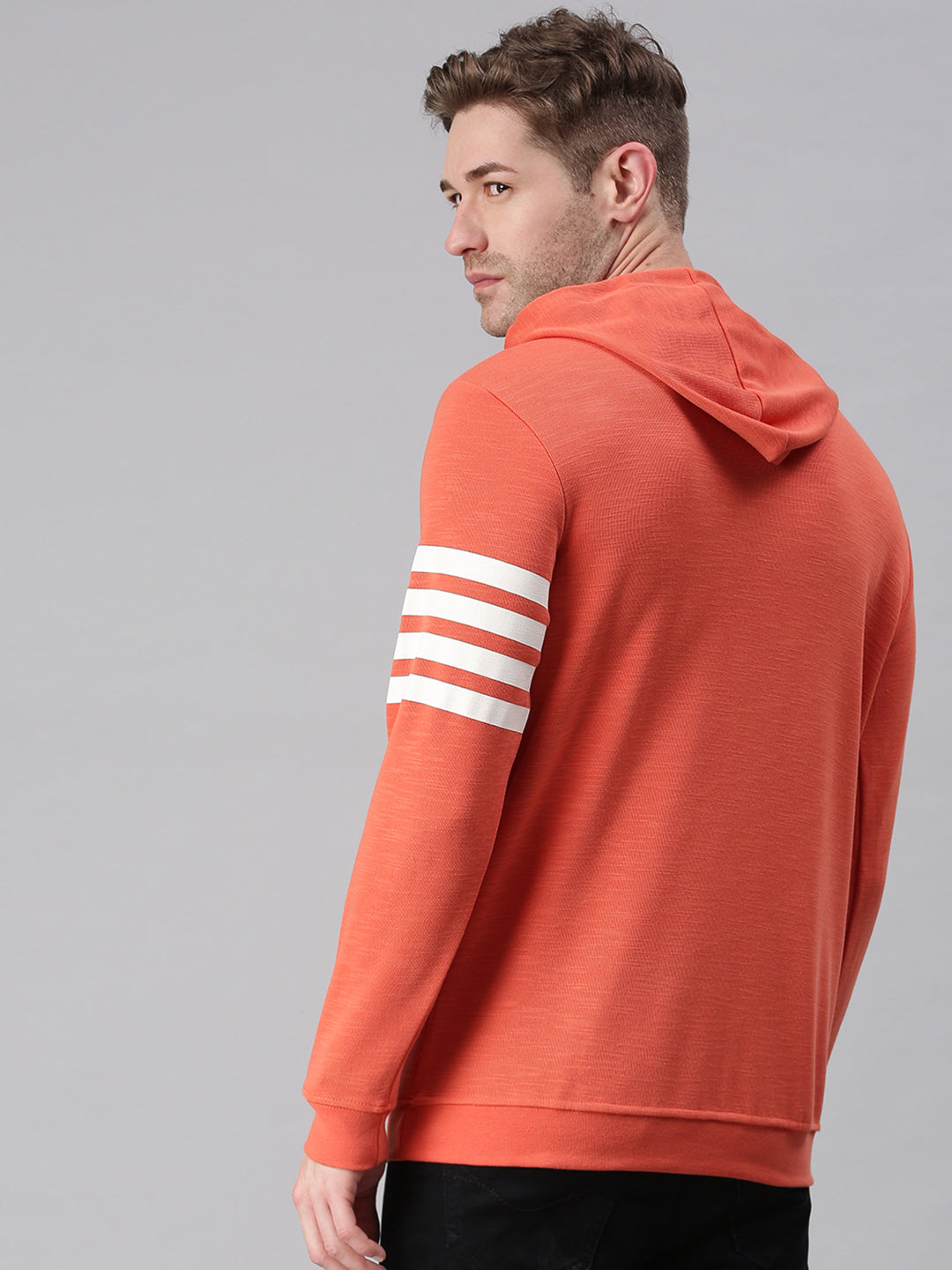 Men Striped Peach Sweatshirt