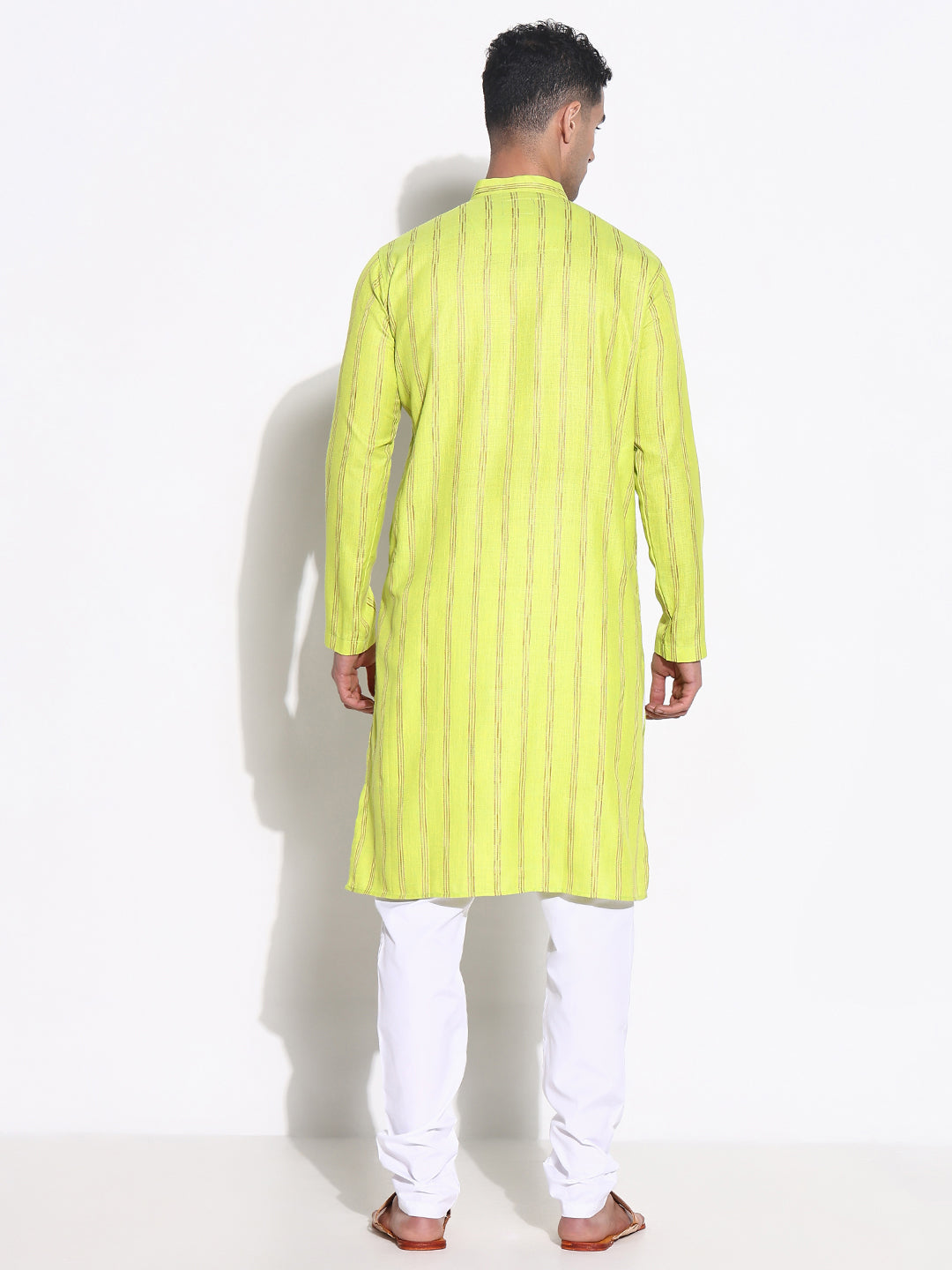 Men Green Striped Kurta Set