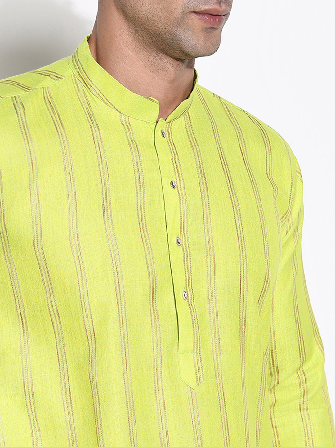 Men Green Striped Kurta Set