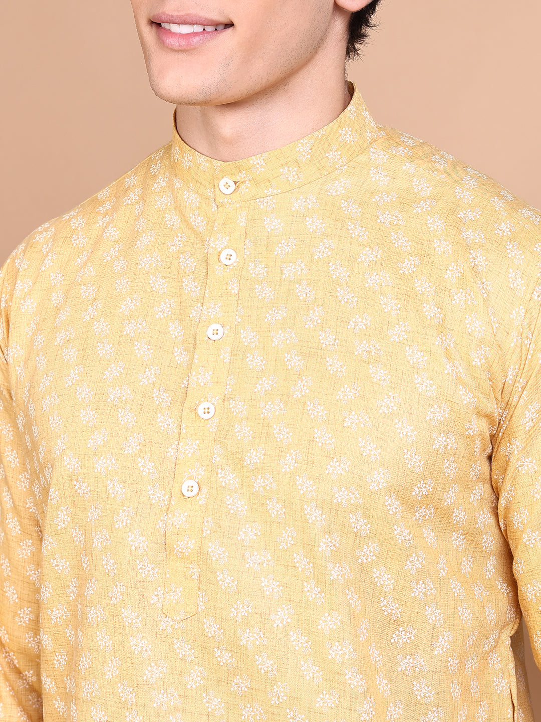 Men Mustard Floral Kurta Set