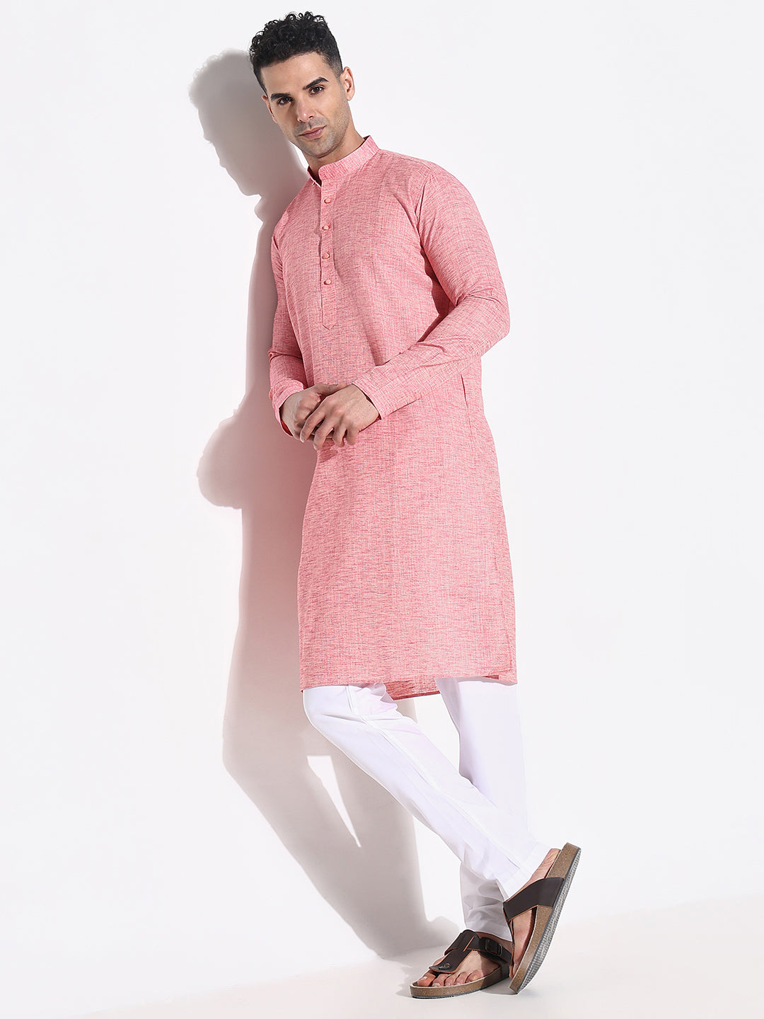 Men Peach Solid Kurta Set