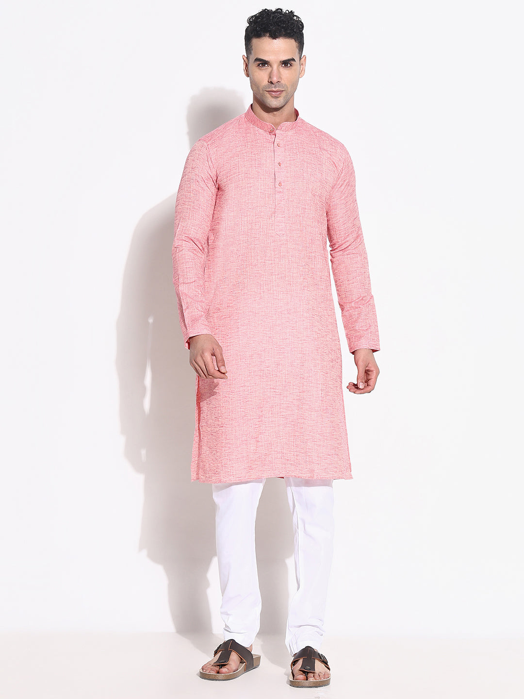 Men Peach Solid Kurta Set