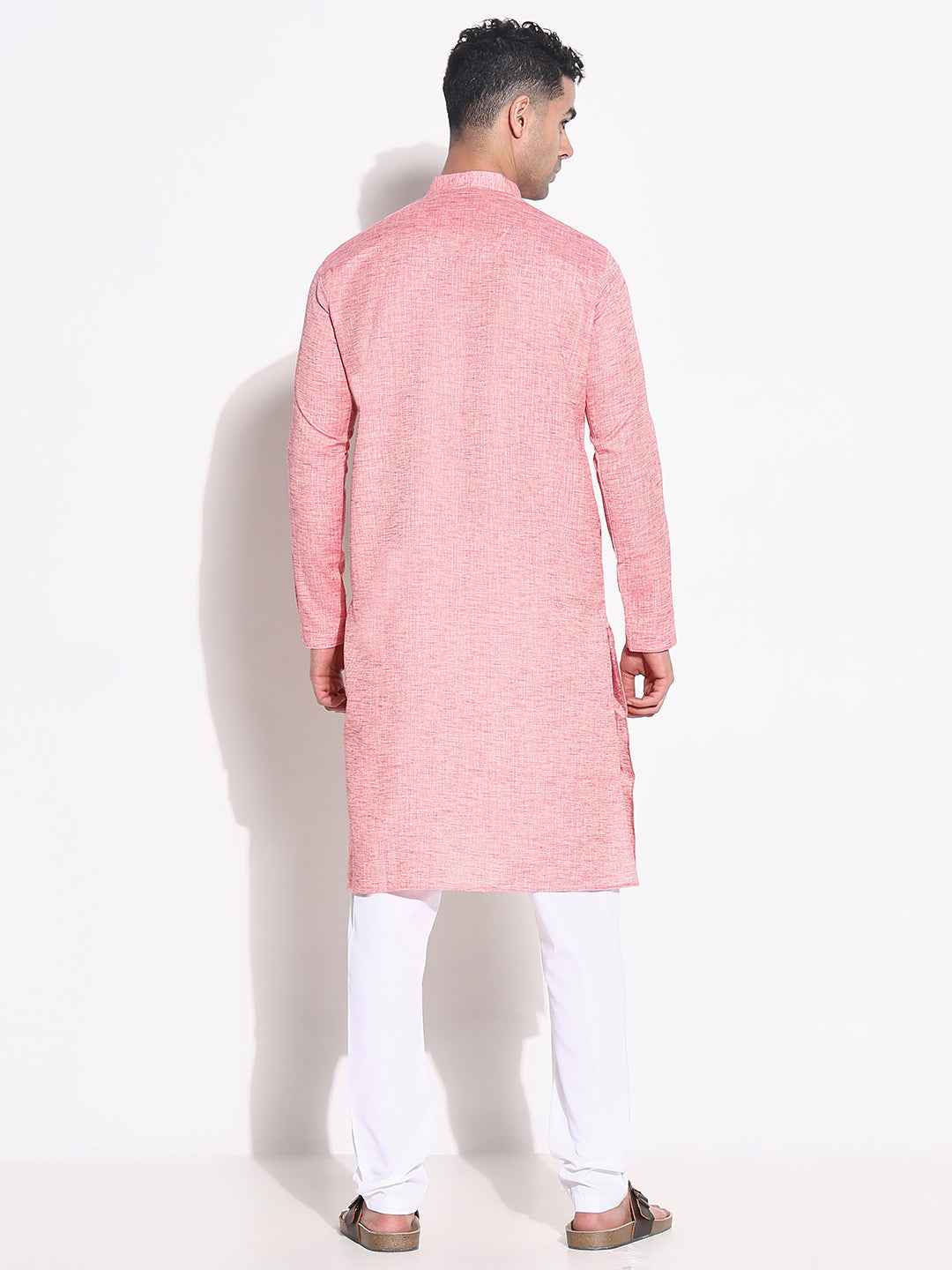 Men Peach Solid Kurta Set