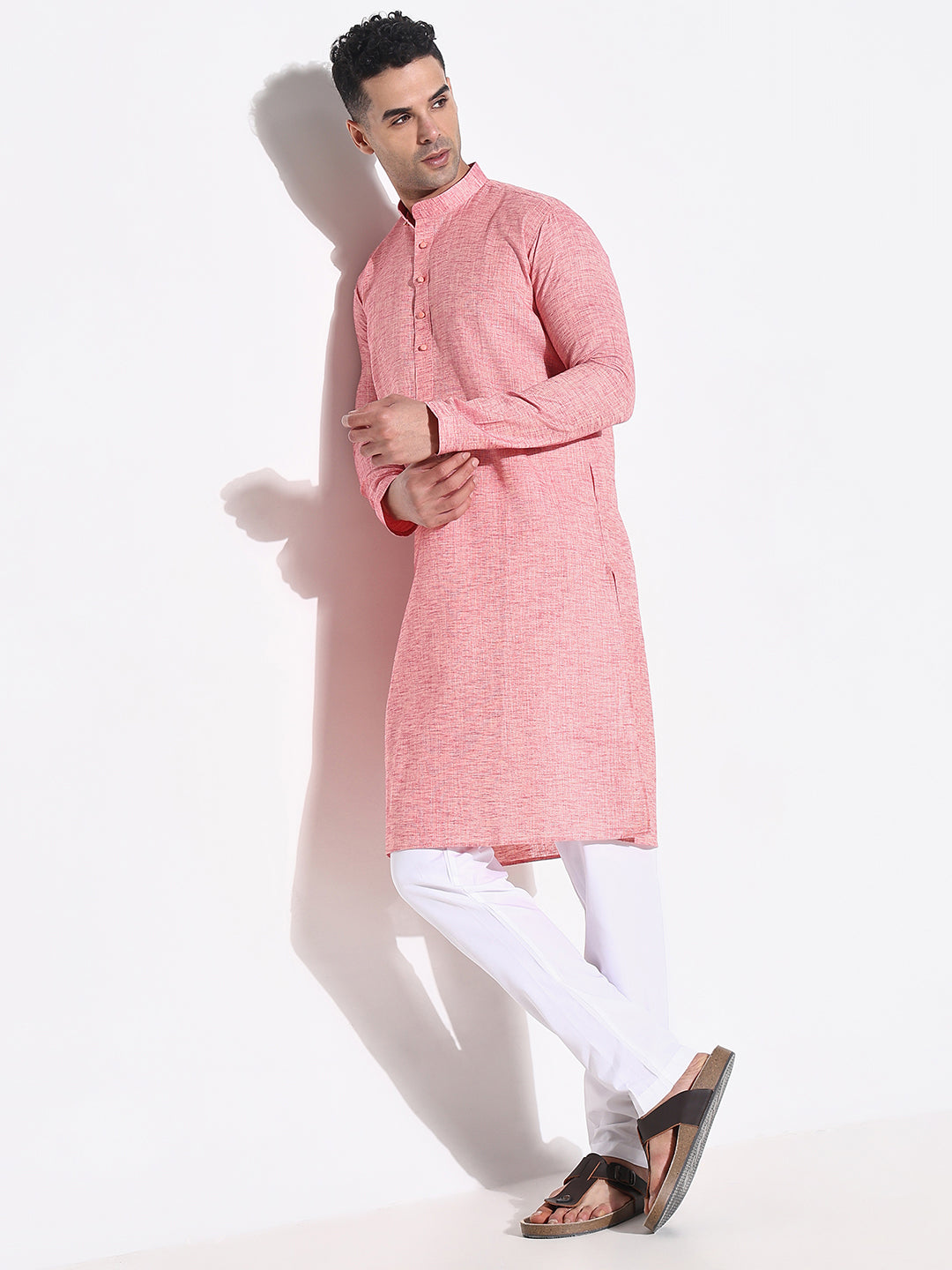 Men Peach Solid Kurta Set