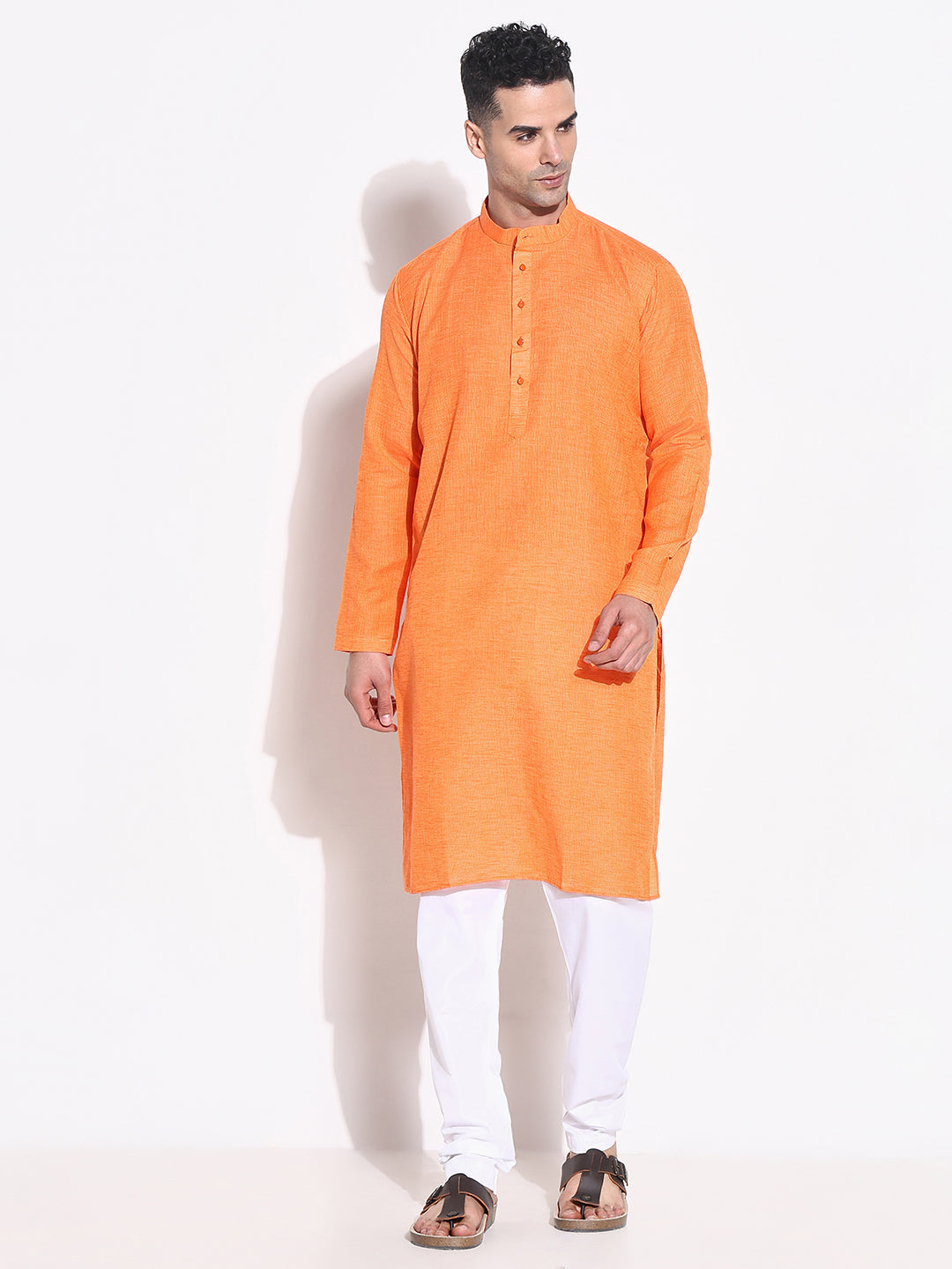 Men Orange Solid Kurta Set