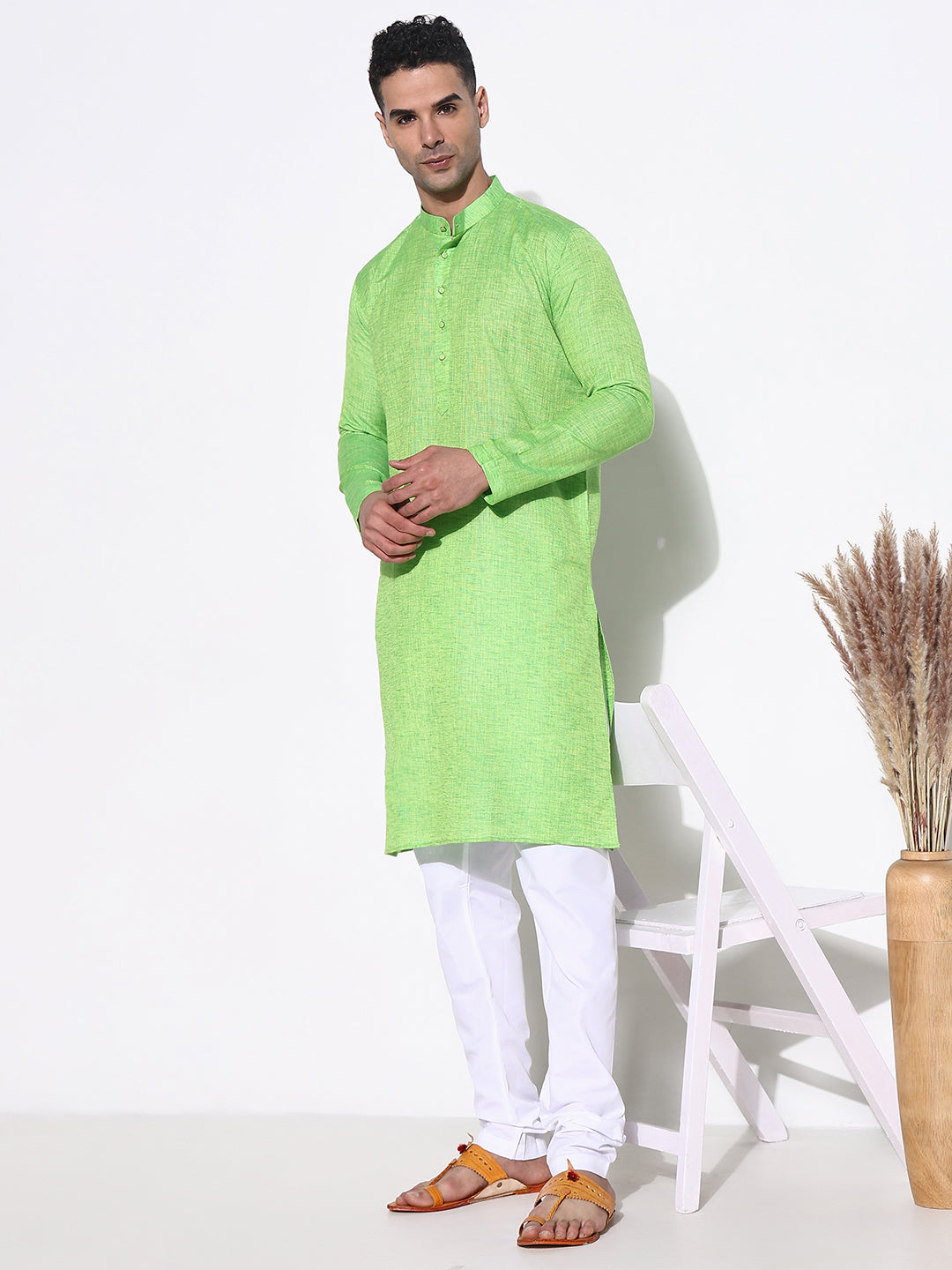 Men Green Solid Kurta Set