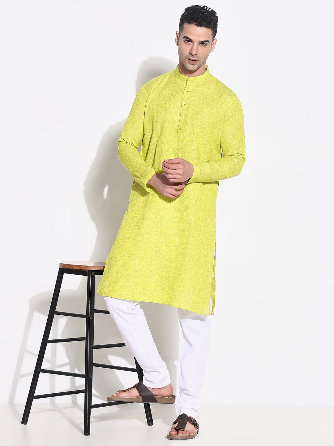 Men Green Solid Kurta Set