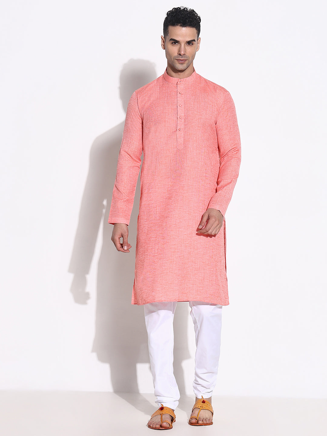 Men Peach Solid Kurta Set