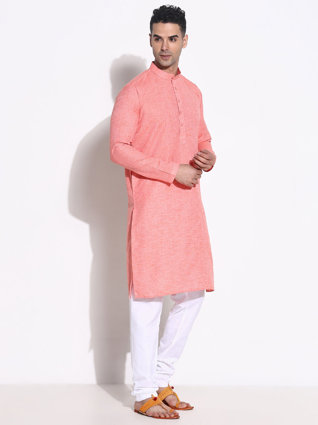 Men Peach Solid Kurta Set