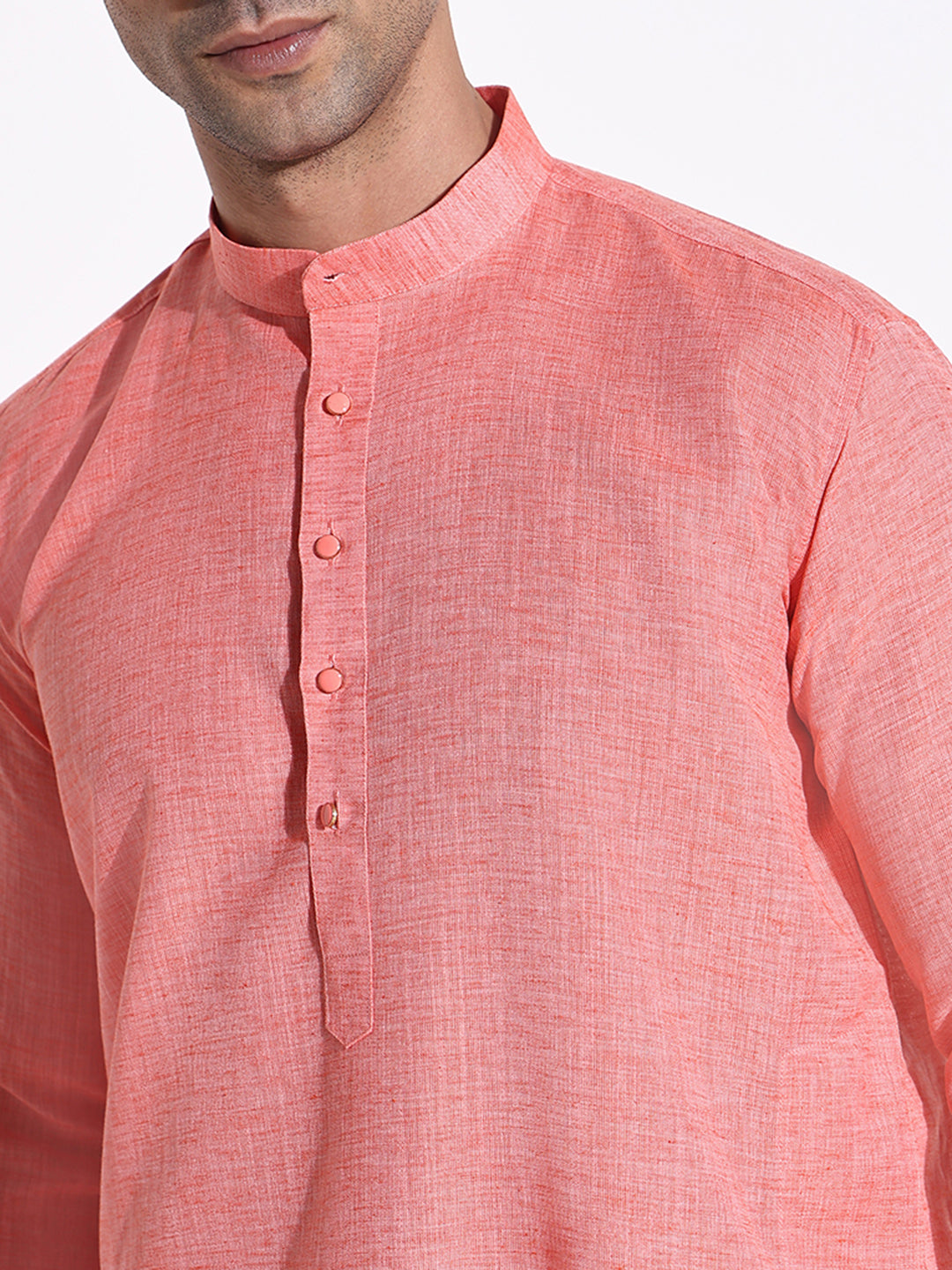 Men Peach Solid Kurta Set