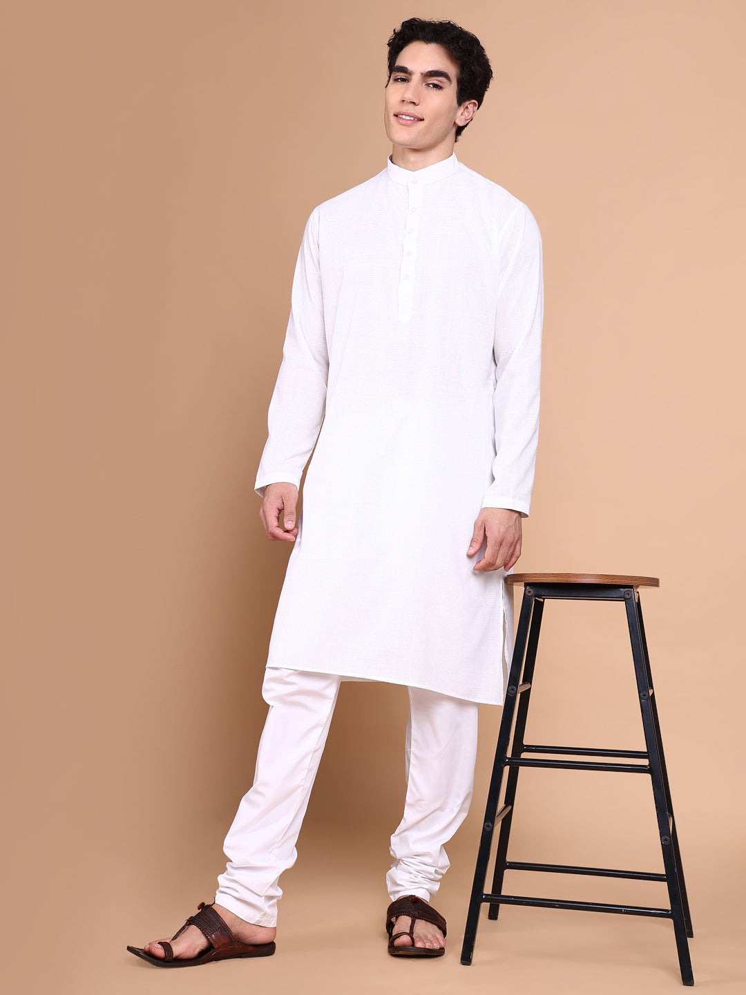 Men White Solid Kurta Set