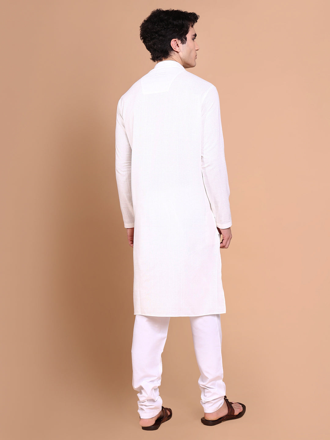 Men Off White Solid Kurta Set