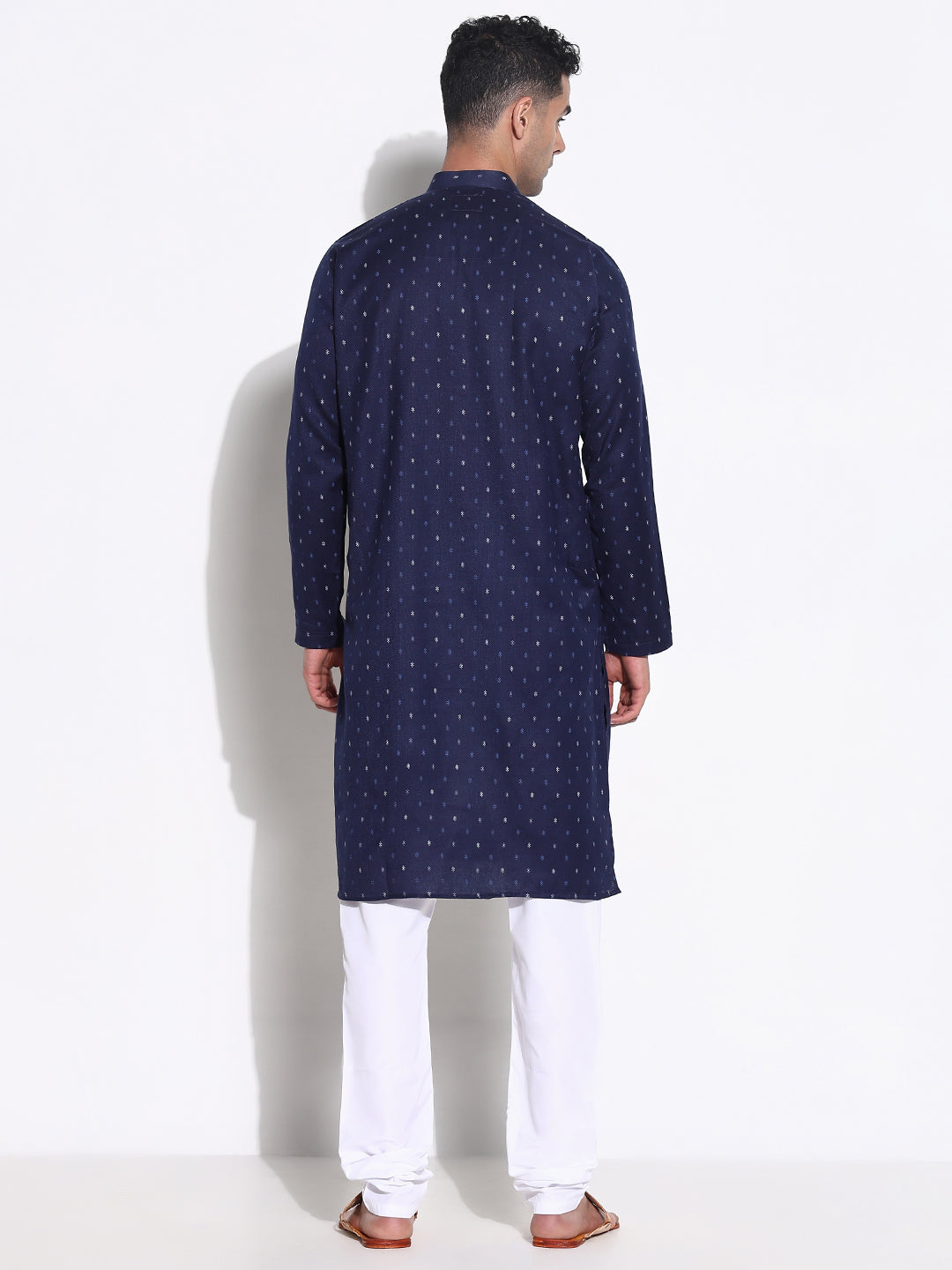 Men Navy Blue Geometric Kurta Set