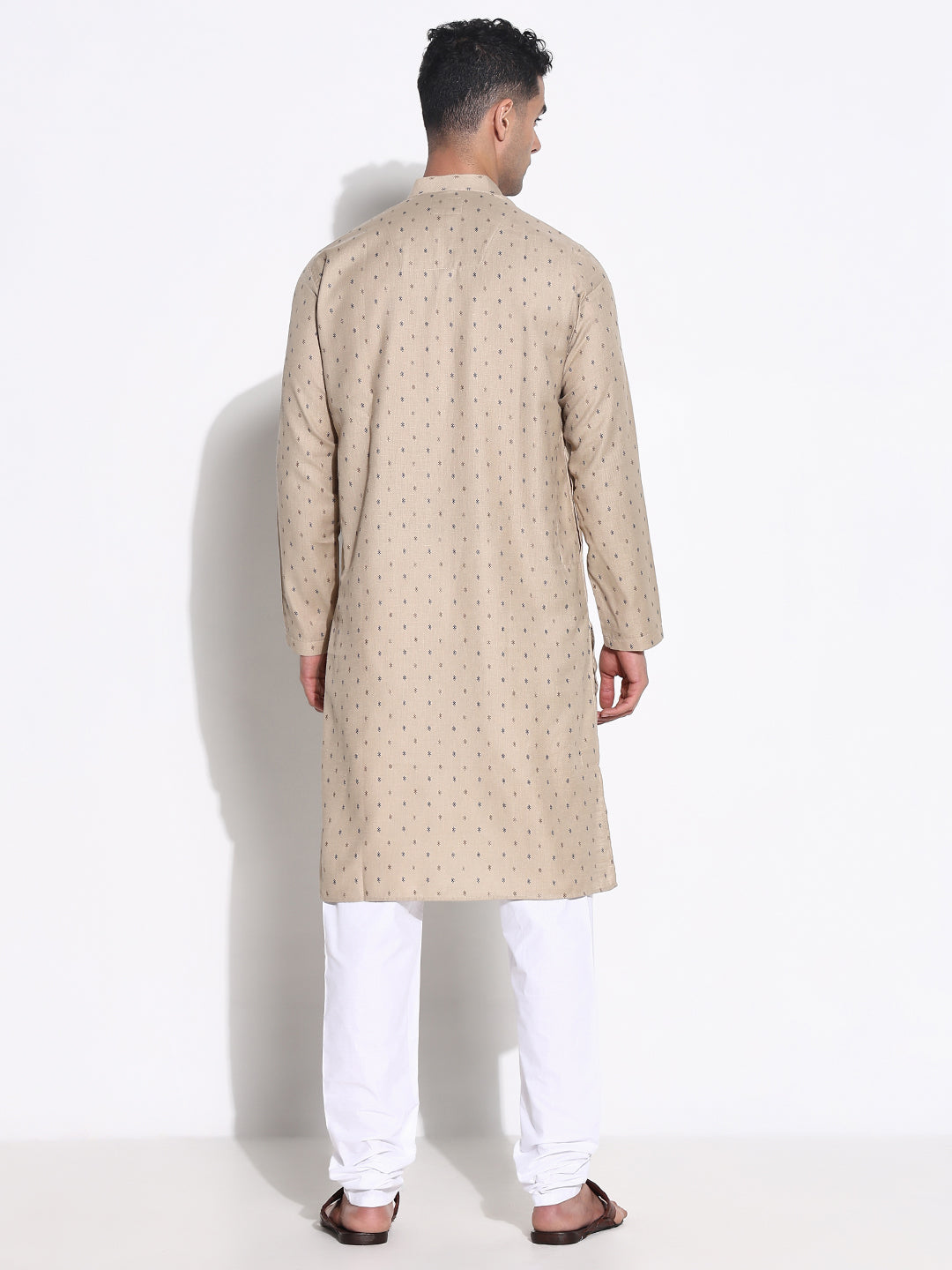 Men Beige Geometric Kurta Set