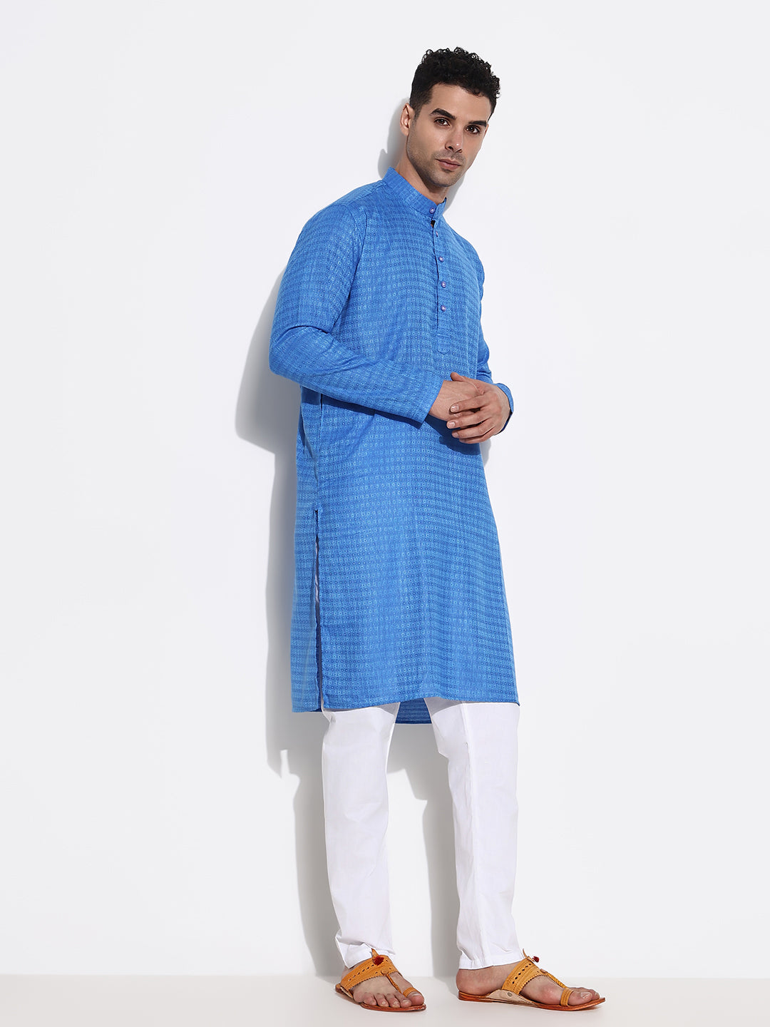 Men Blue Geometric Kurta Set