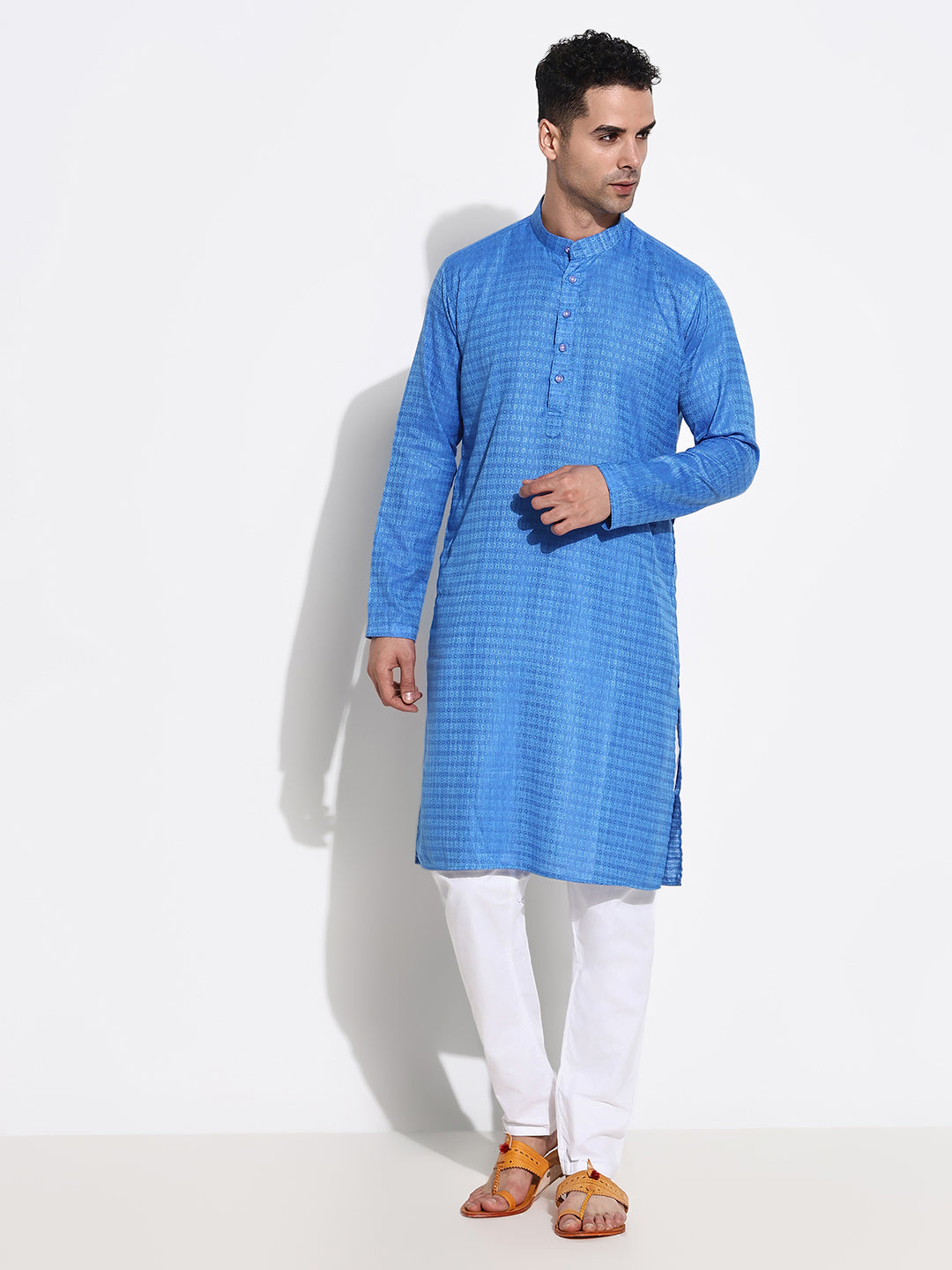 Men Blue Geometric Kurta Set