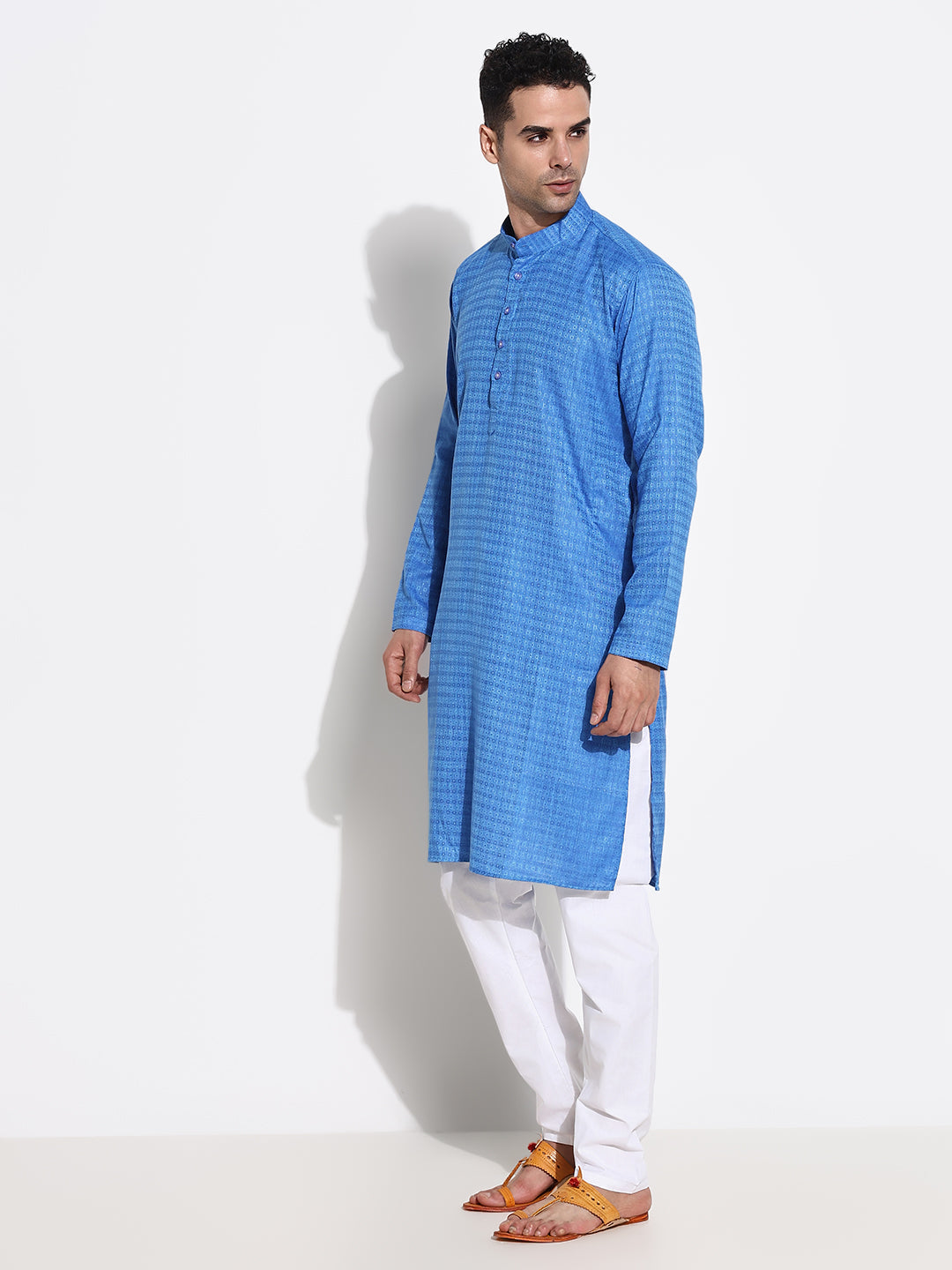 Men Blue Geometric Kurta Set