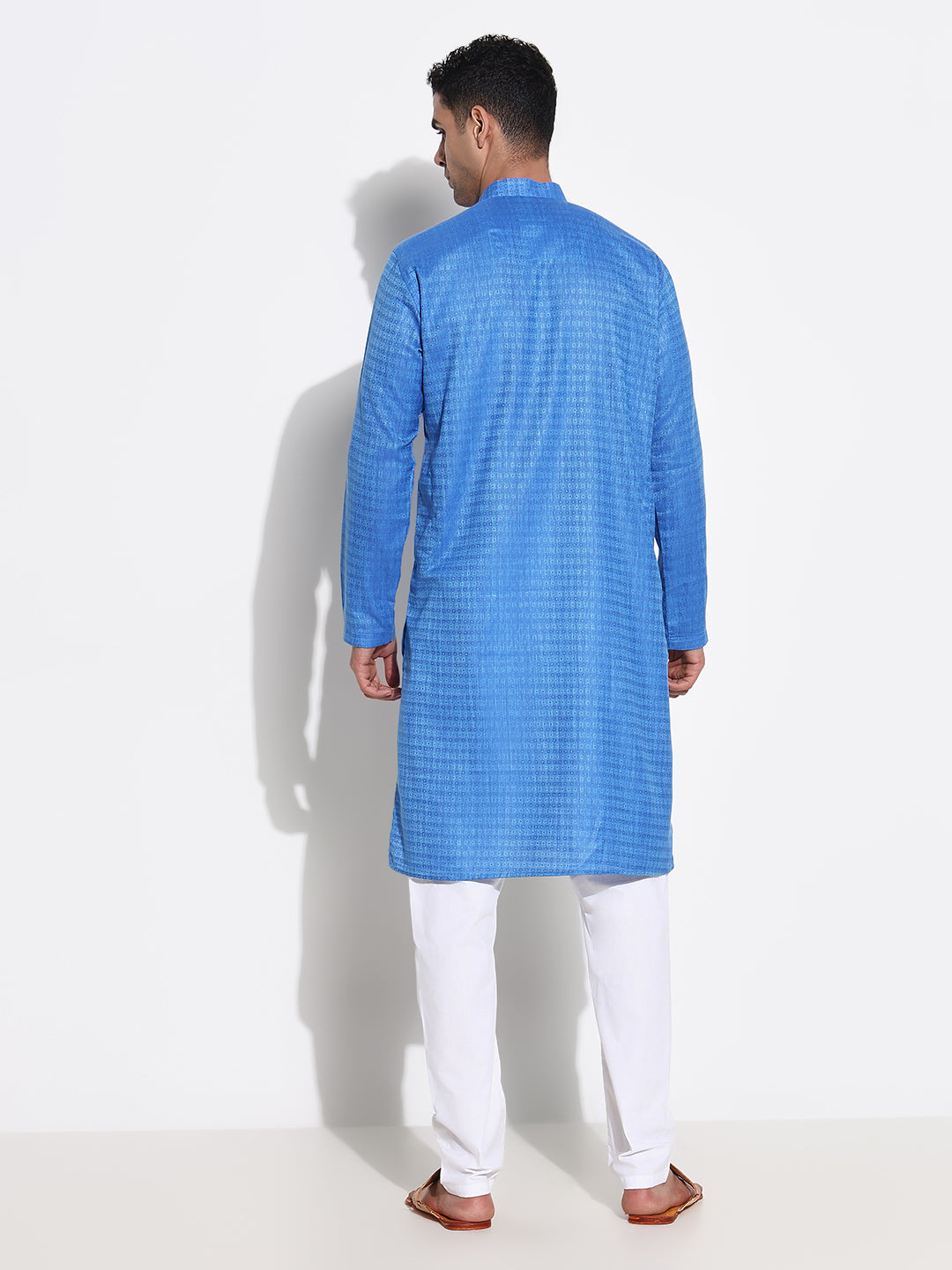 Men Blue Geometric Kurta Set