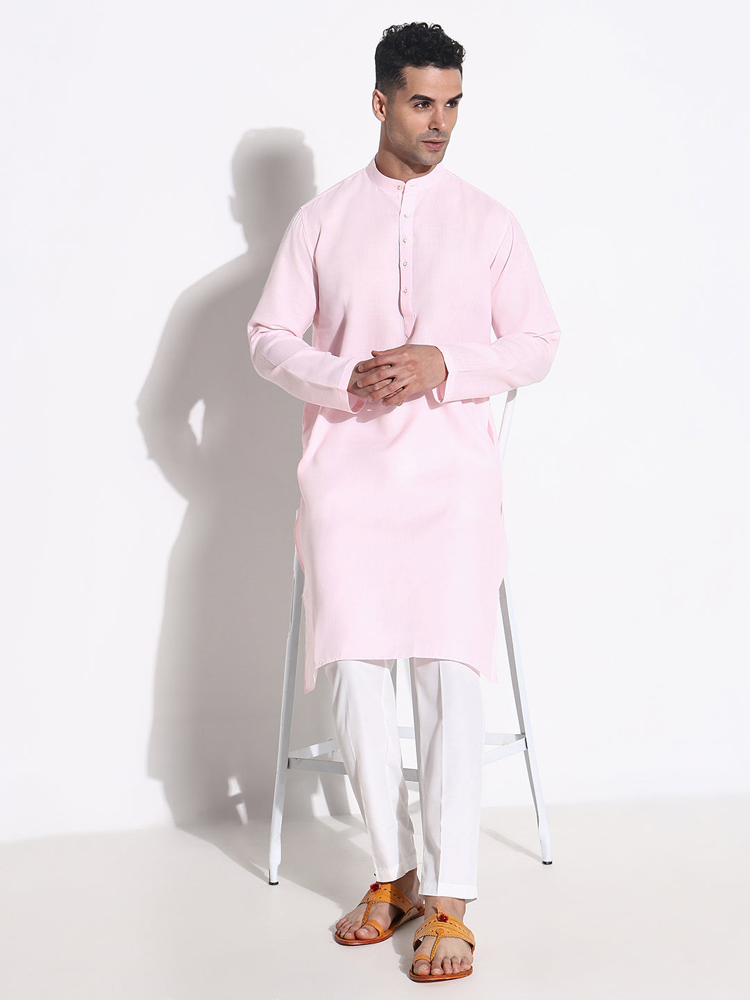 Men Pink Solid Kurta Set