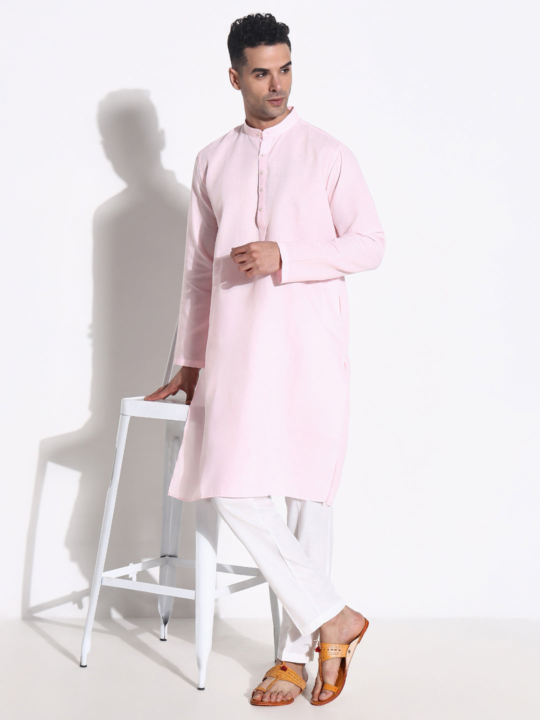 Men Pink Solid Kurta Set