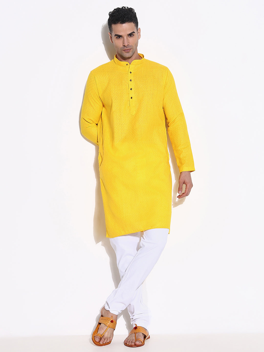 Men Yellow Solid Kurta Set