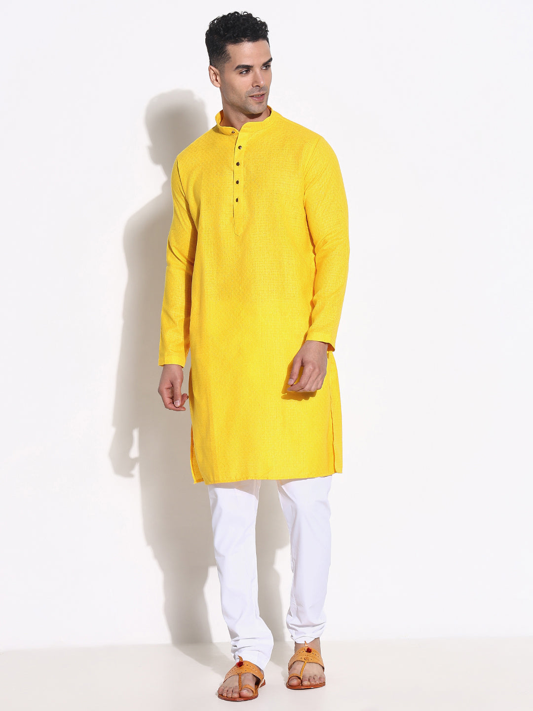 Men Yellow Solid Kurta Set