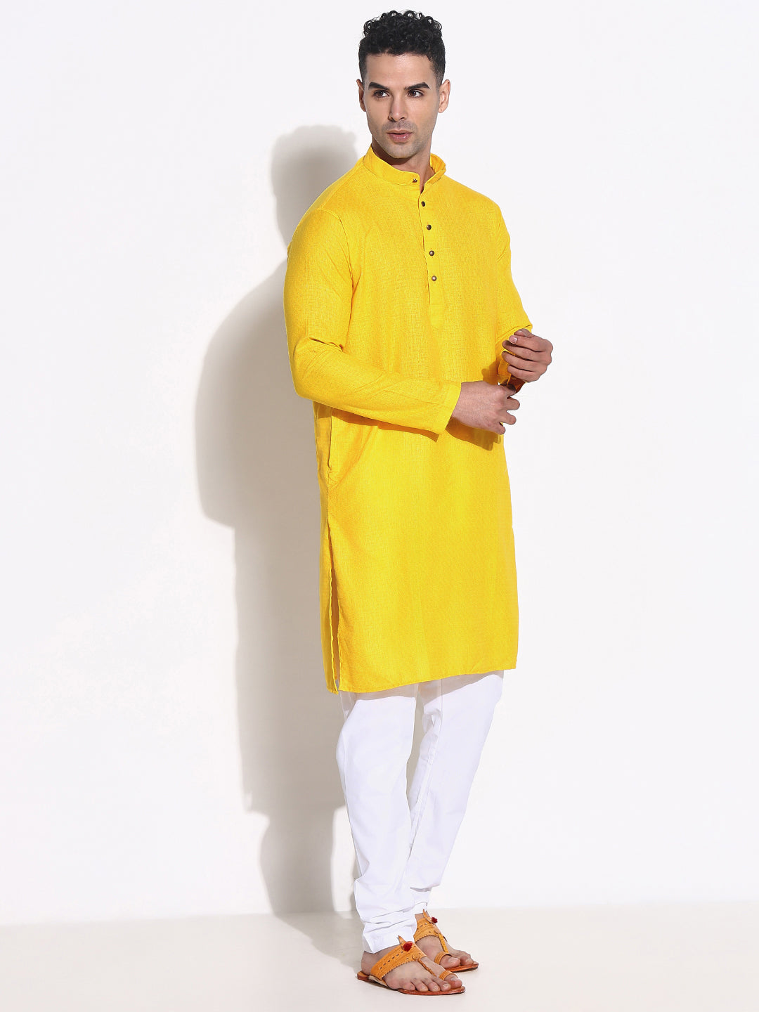 Men Yellow Solid Kurta Set