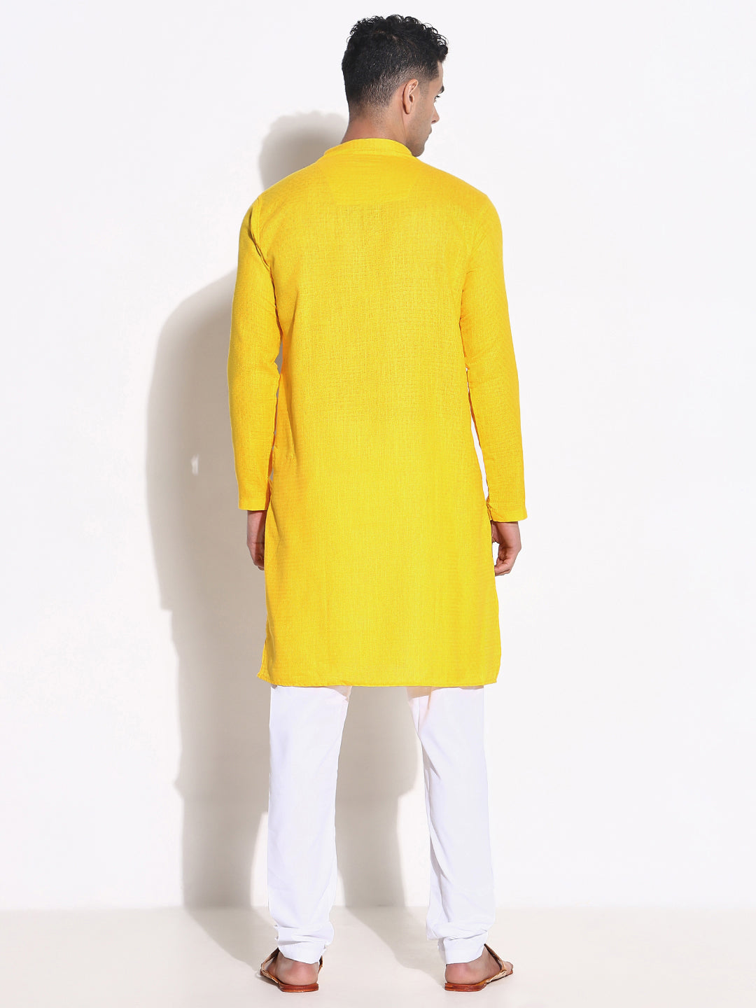 Men Yellow Solid Kurta Set