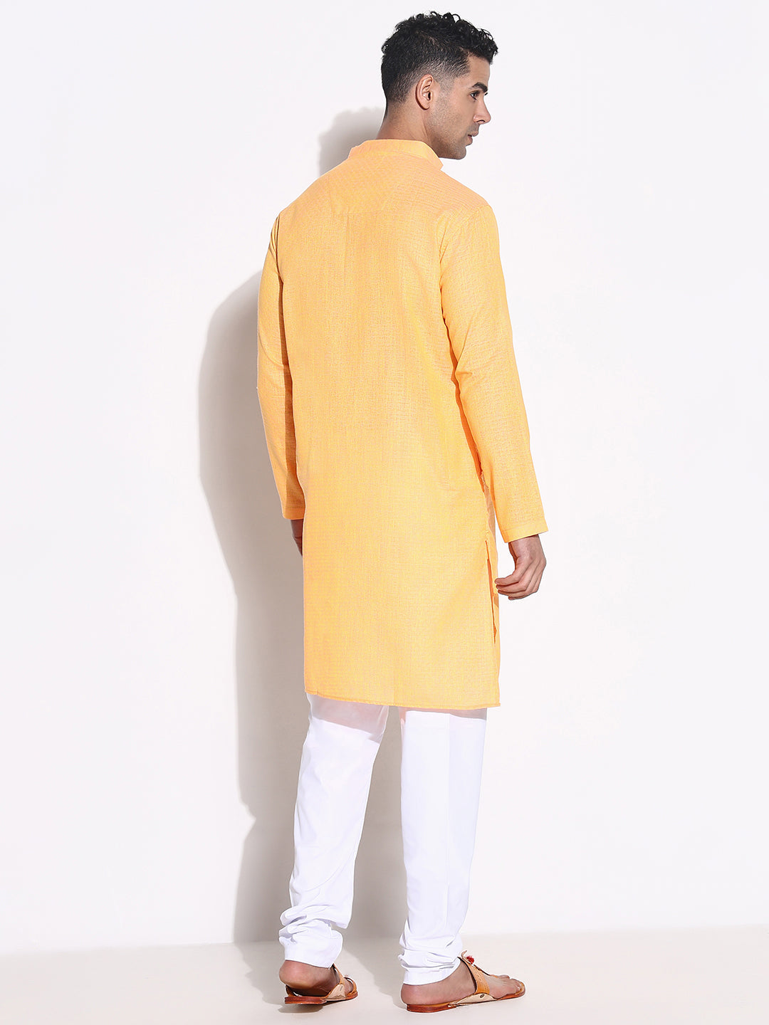 Men Orange Solid Kurta Set