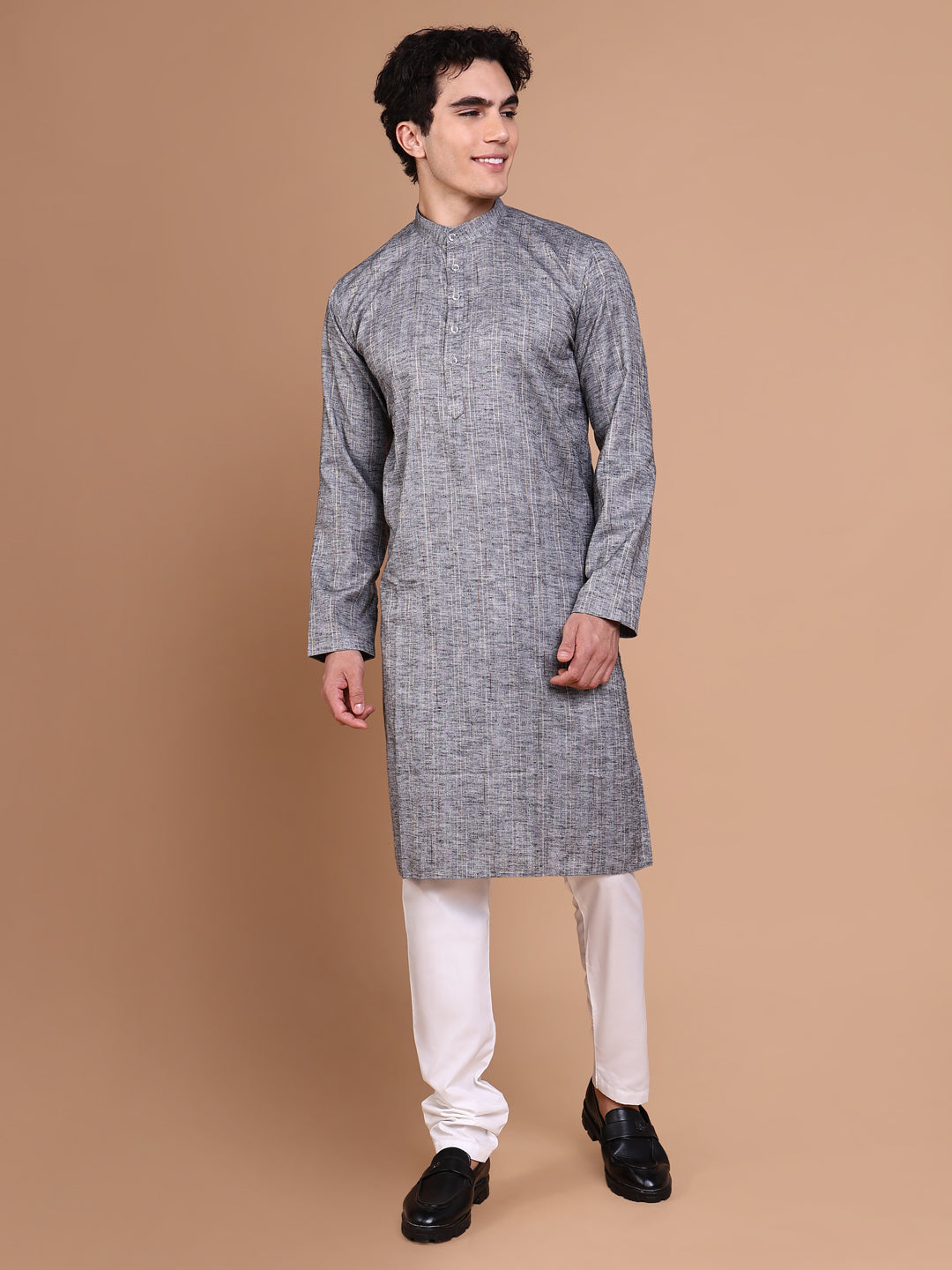 Men Grey Solid Kurta Set