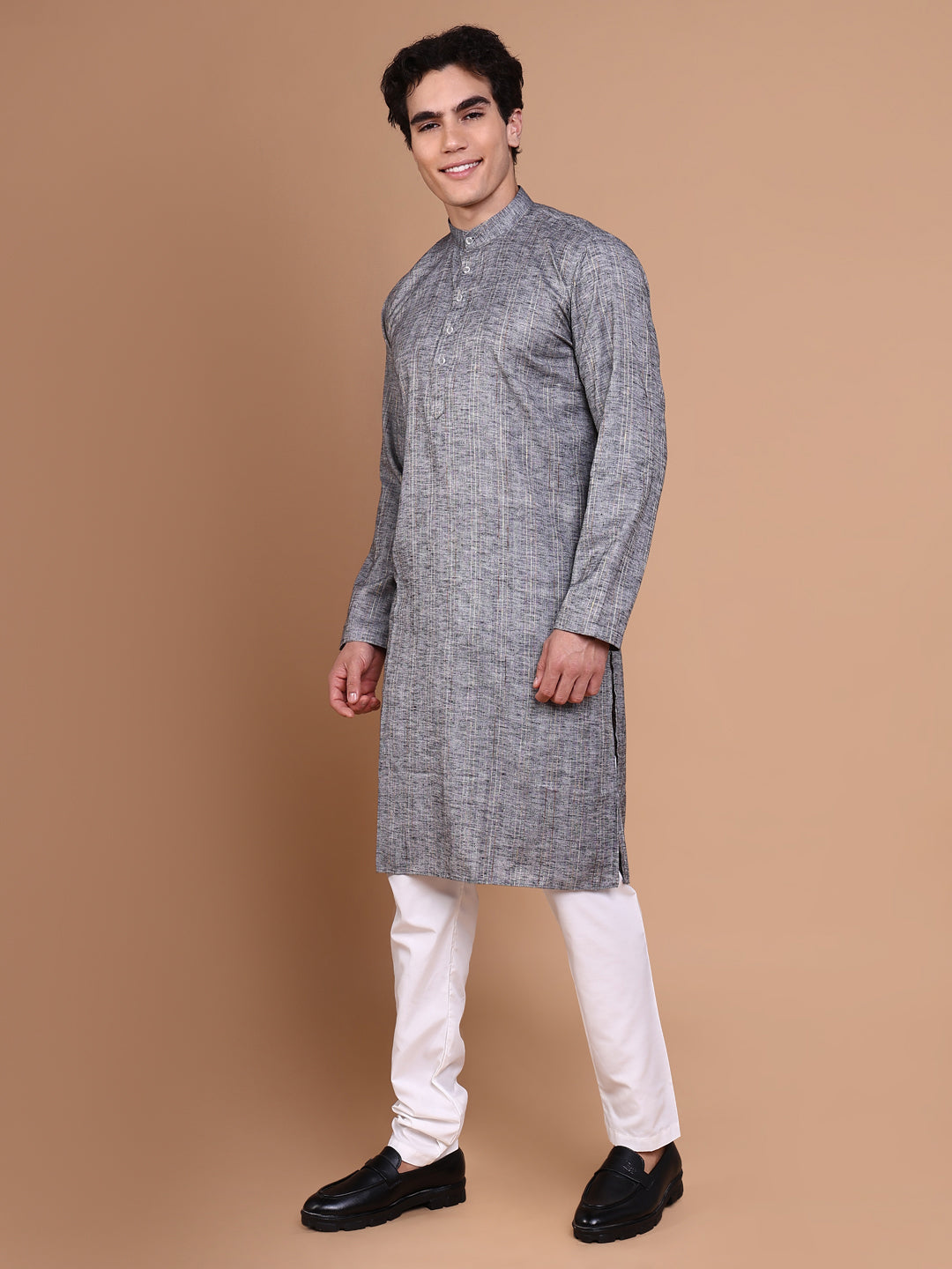 Men Grey Solid Kurta Set