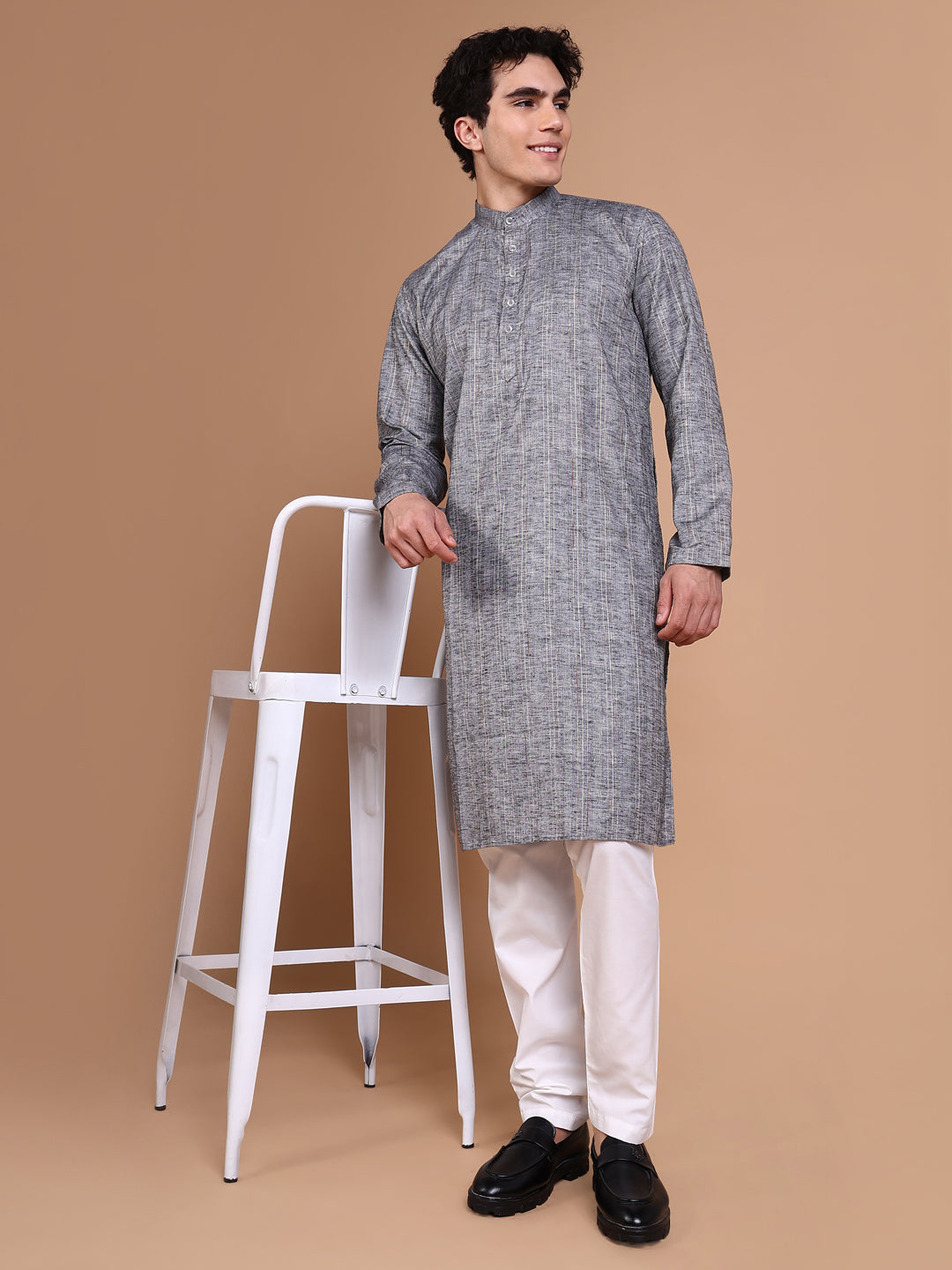 Men Grey Solid Kurta Set