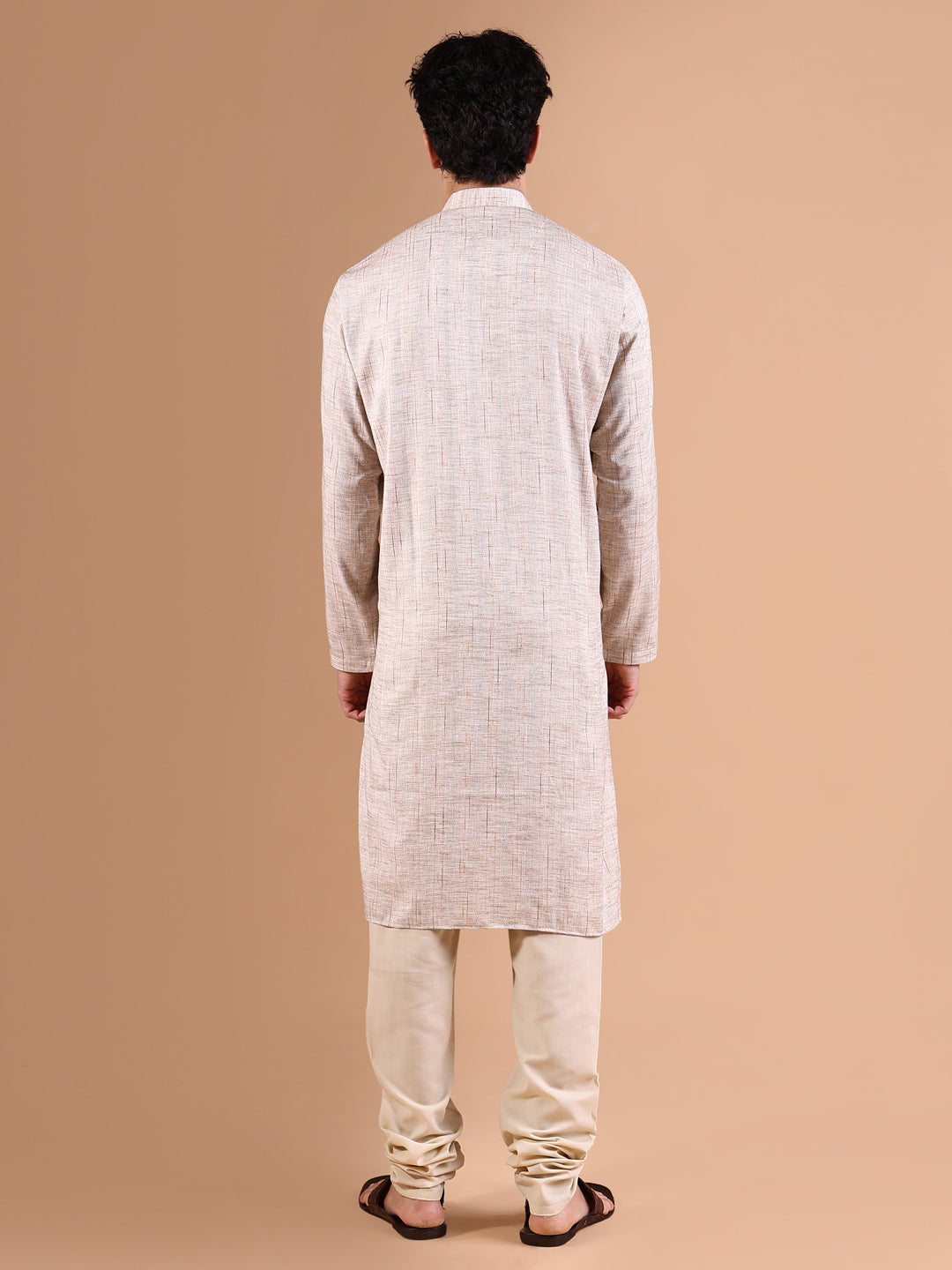 Men Beige Solid Kurta Set